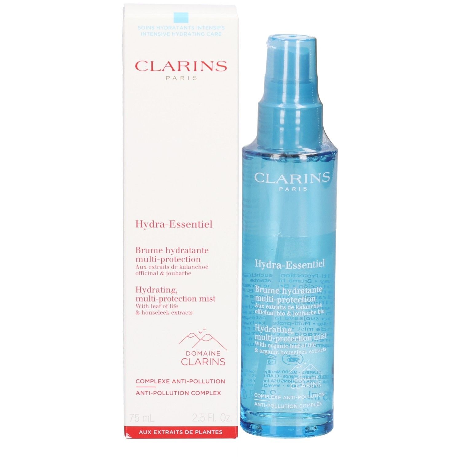Clarins Hydra-Essentiel Brume Hydratante Multi-Protection flacon pompe.