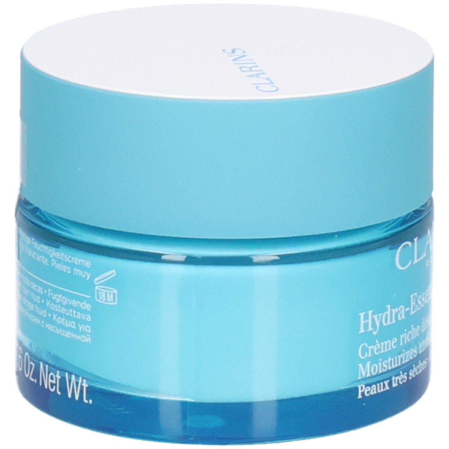 Clarins Hydra-Essentiel Crème Riche, dos avec texte.
