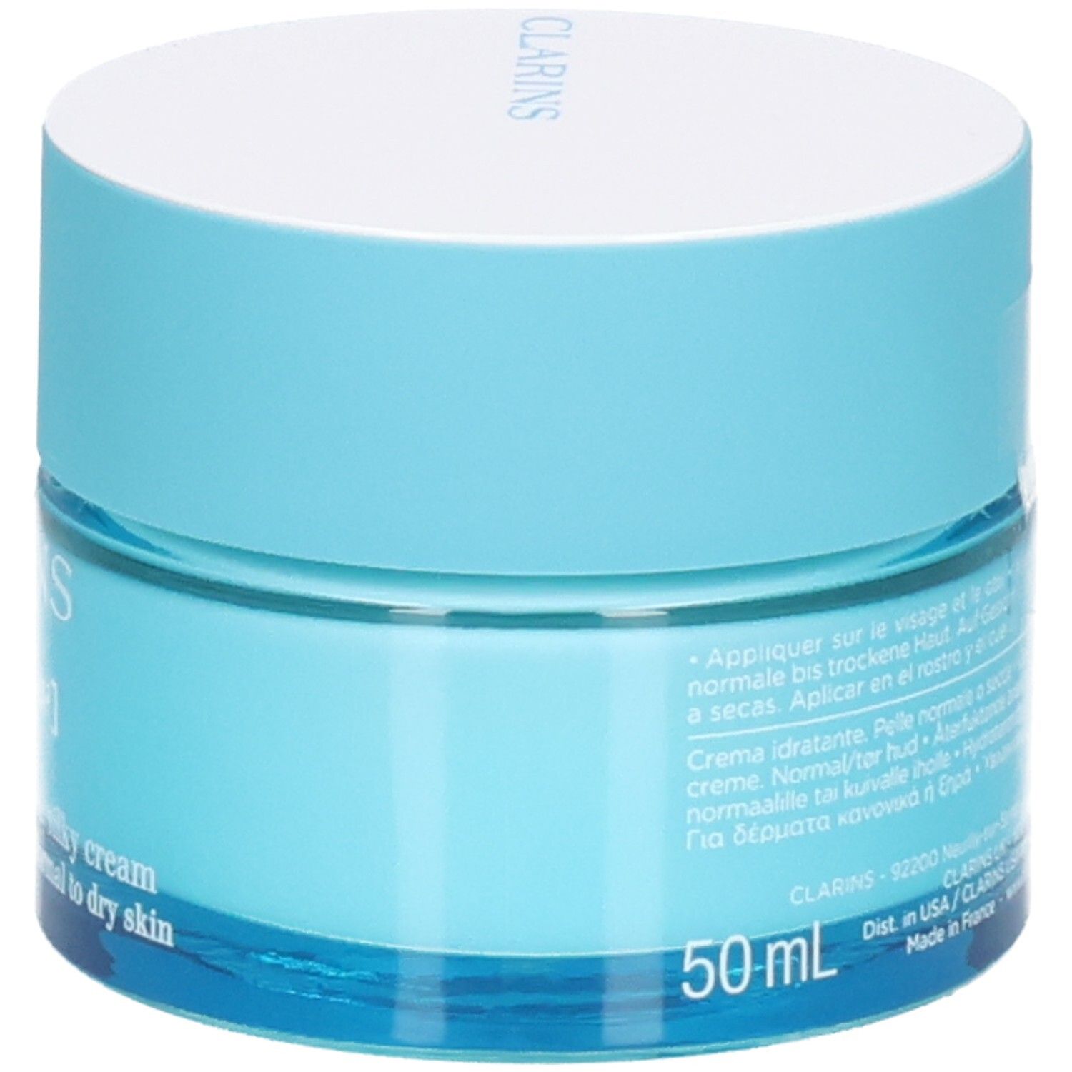 Crème de jour Clarins Hydra-Essentiel [HA²], 50ml, avec instructions d'application.