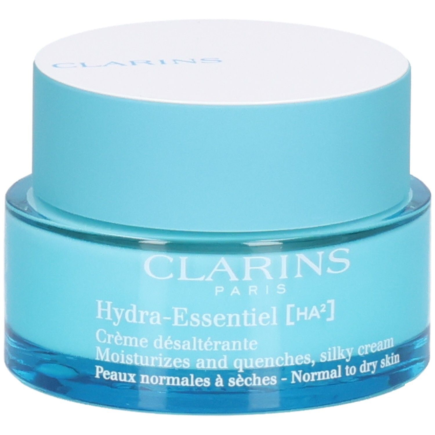 Crème de jour Clarins Hydra-Essentiel [HA²], légèrement inclinée de face.