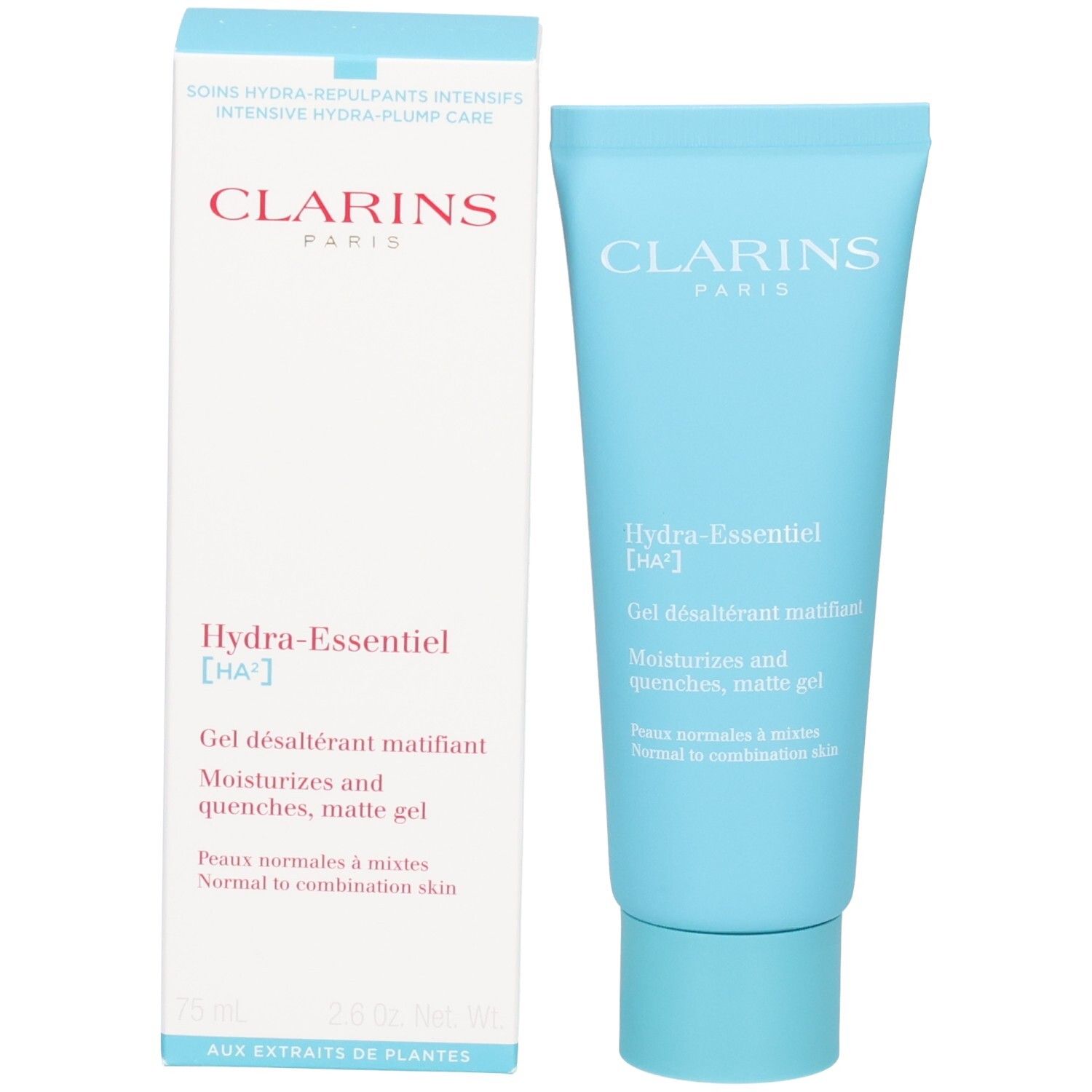Tube et boîte Clarins Hydra-Essentiel [HA²] Gel Matifiant.