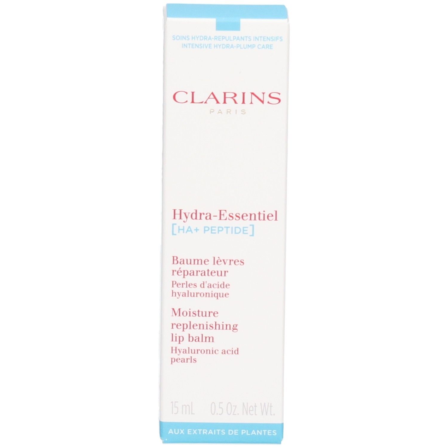 Boîte de baume à lèvres Clarins Hydra-Essentiel, face avant.