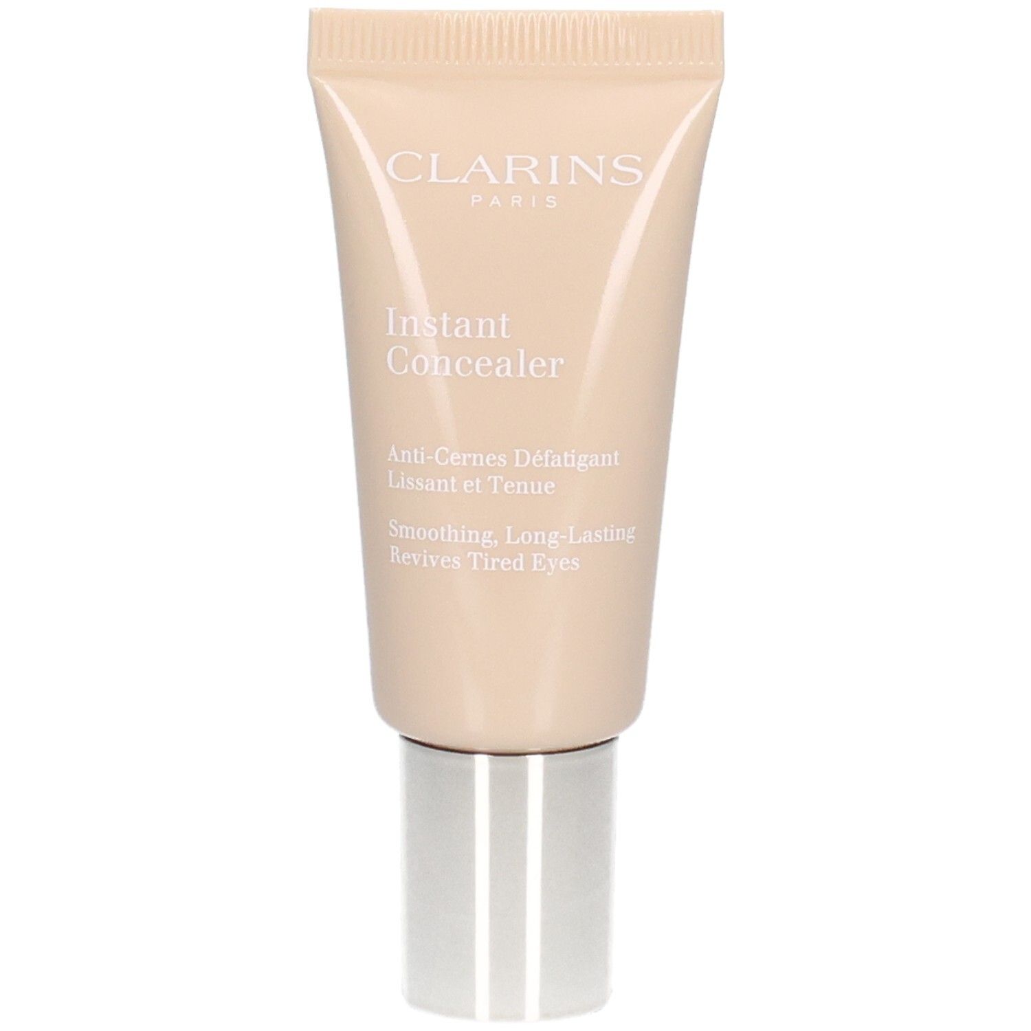Clarins Instant Concealer, N°02, tube beige clair avec bouchon argenté.