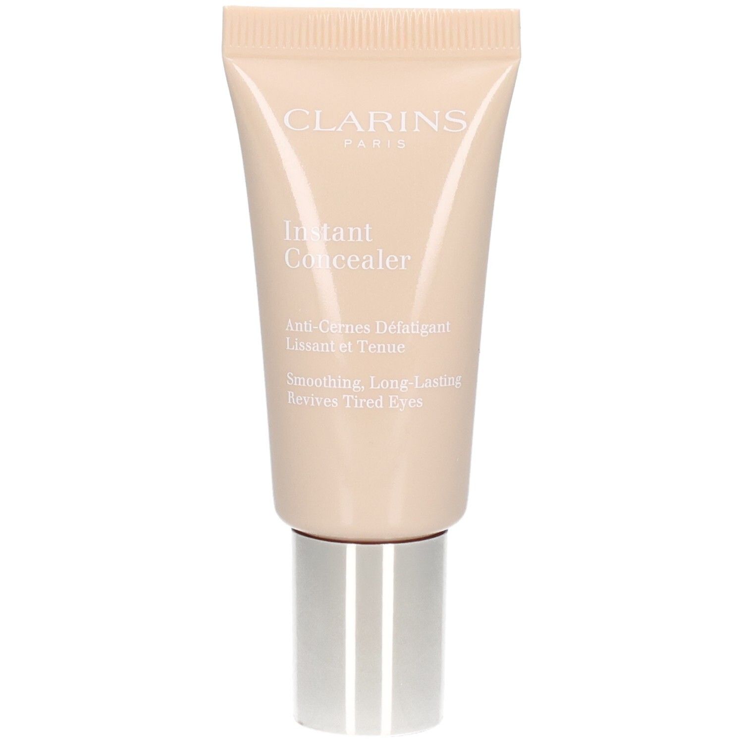 Clarins Instant Concealer 02.5 dans un tube beige clair avec un bouchon argenté.