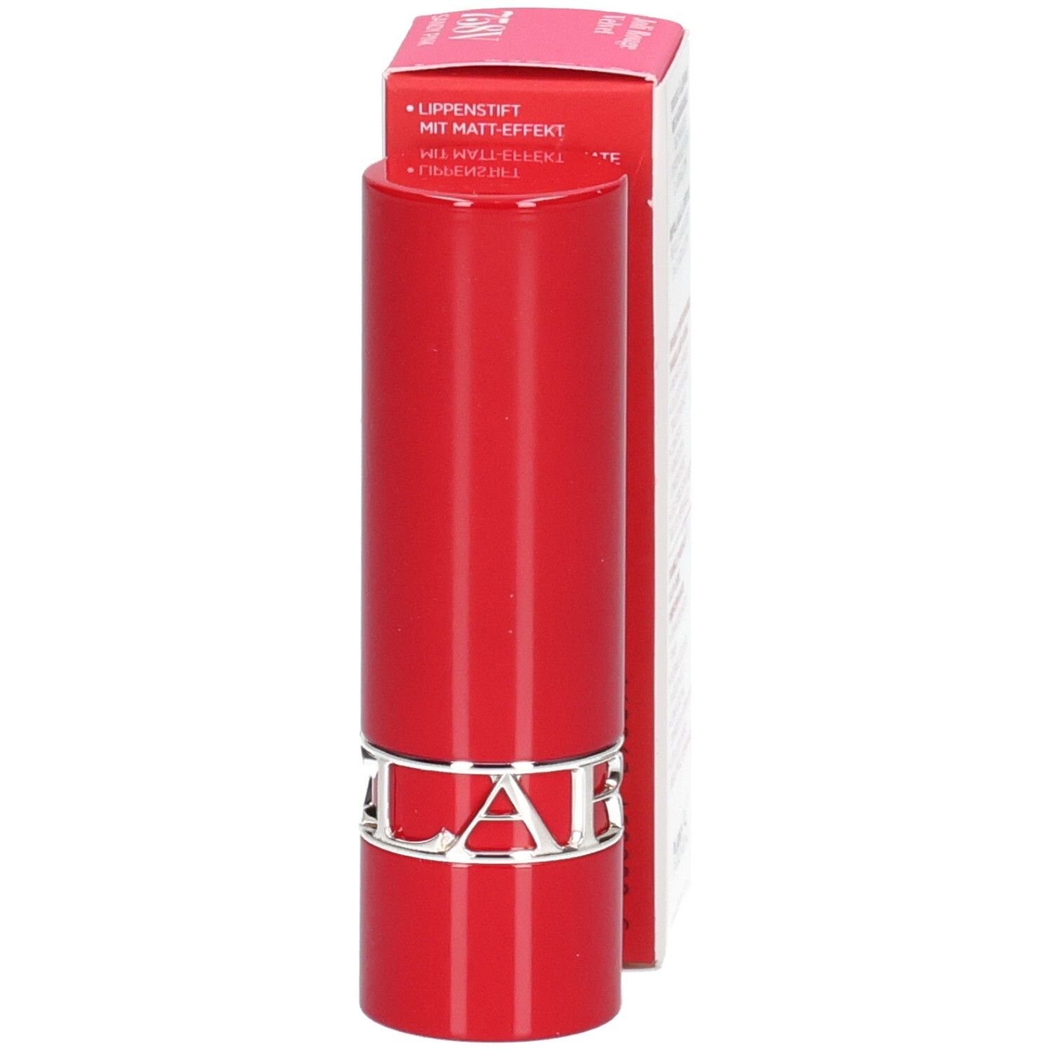 Clarins Joli Rouge Velvet 758V, rouge à lèvres effet mat dans un tube rouge avec logo argenté.