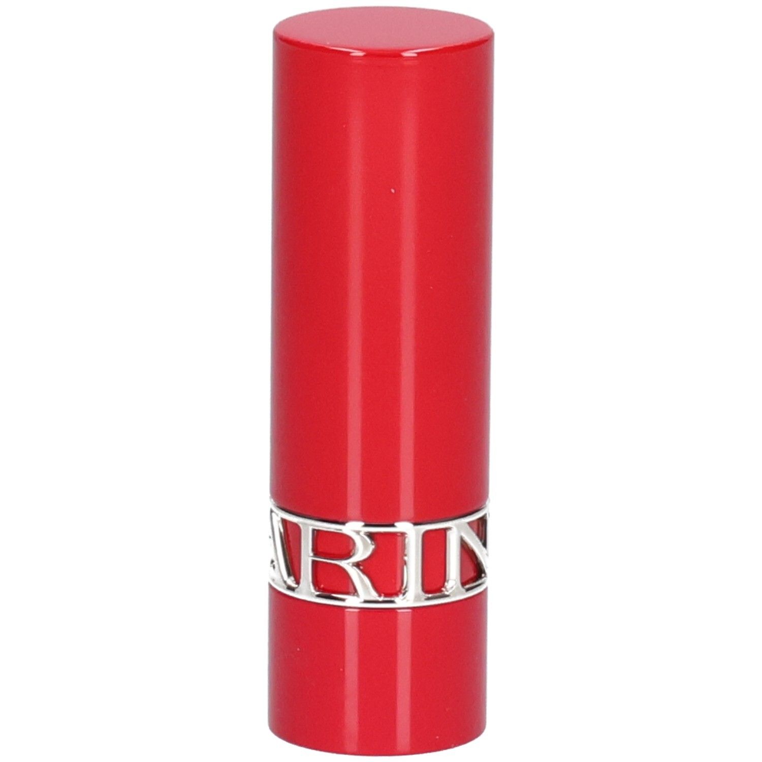 Rouge à lèvres rouge avec un anneau argenté.