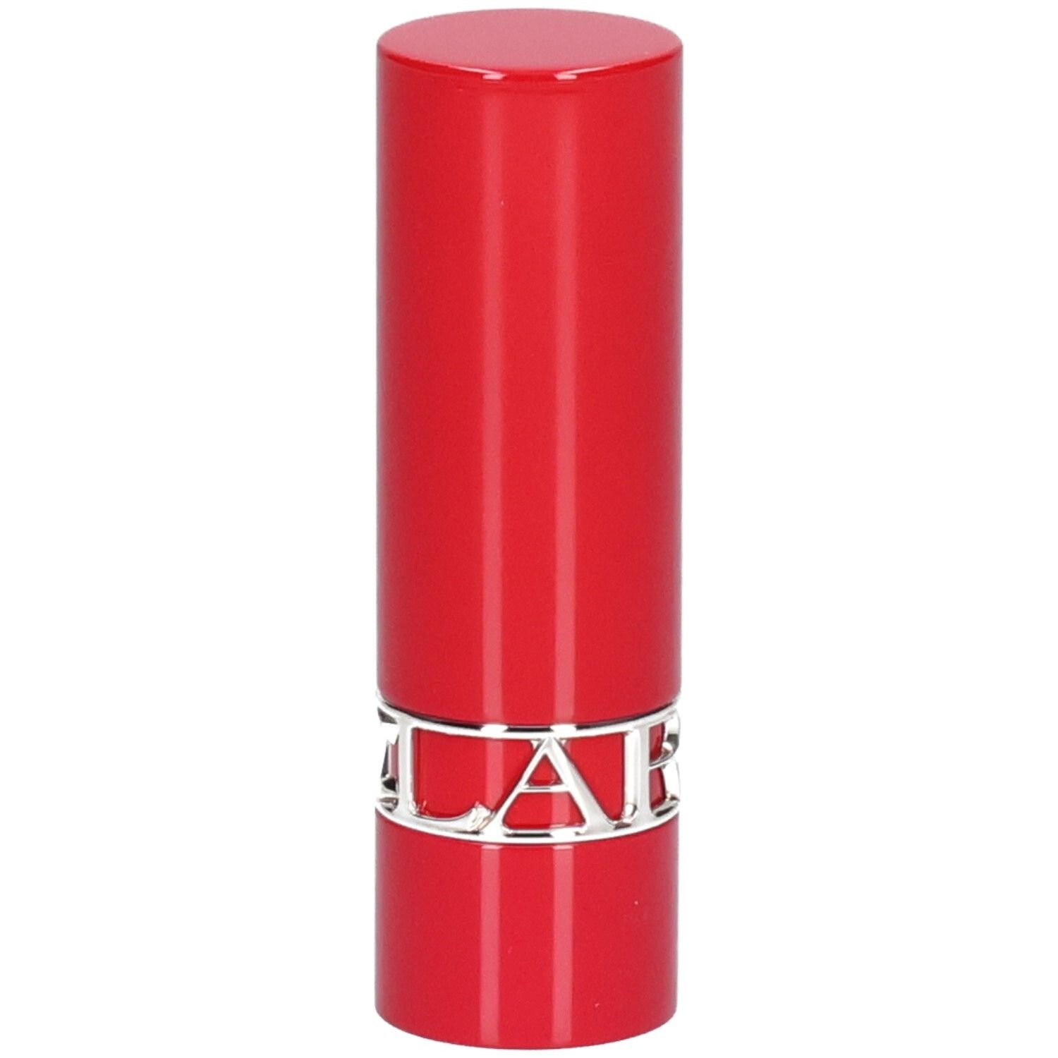 Rouge à lèvres rouge avec un anneau argenté.