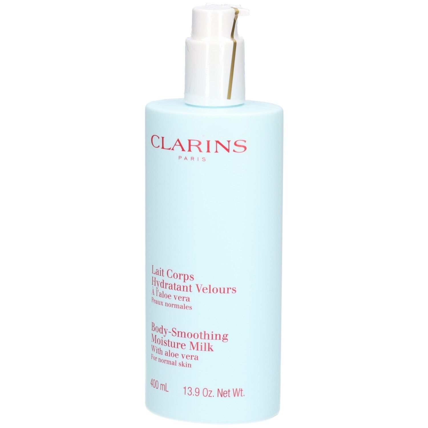 Clarins Lait Corps Hydratant Velours, 400 ml Lait pour le corps avec pompe, vue de face.