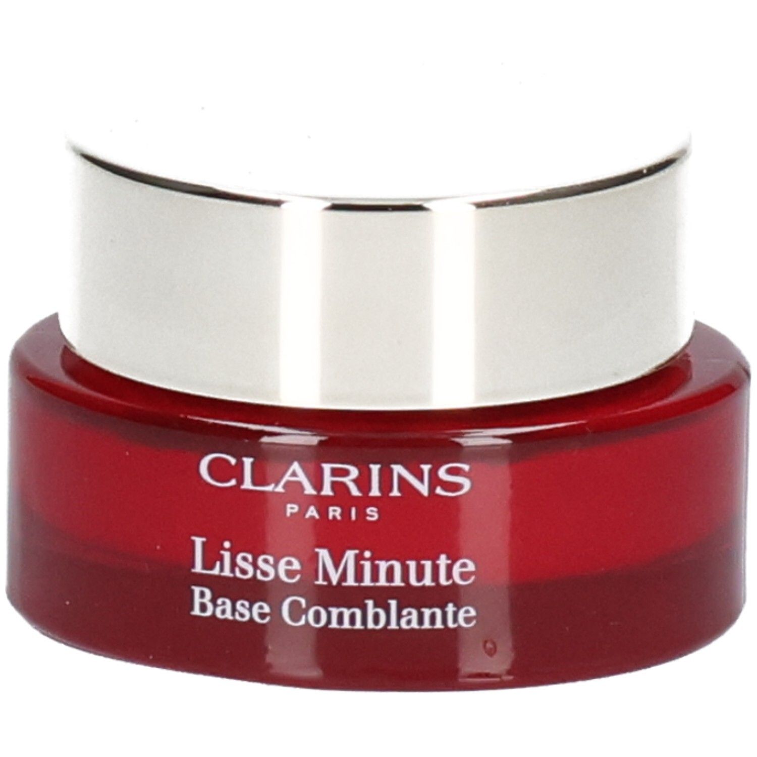 Pot Clarins Lisse Minute Base Comblante avec couvercle argenté.
