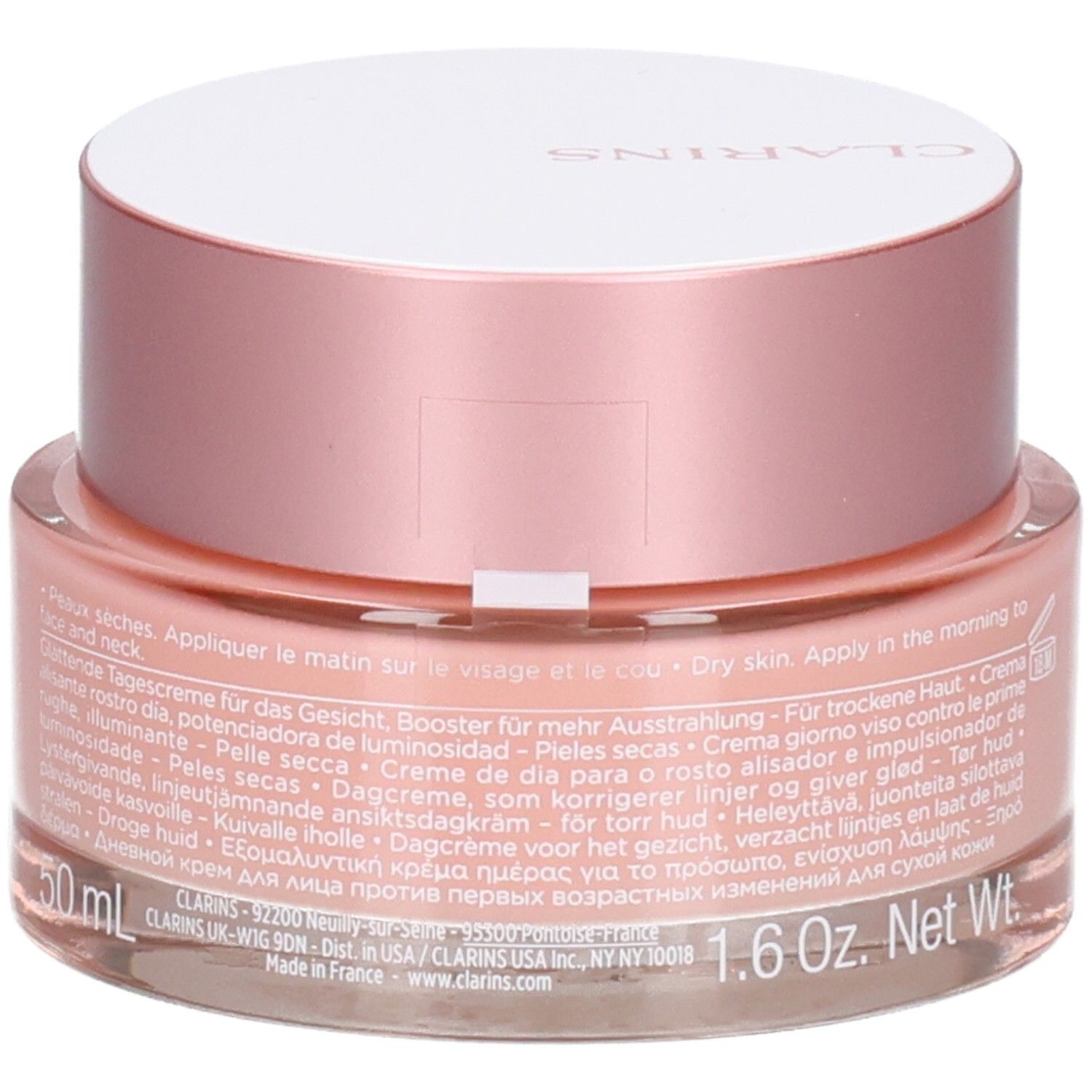Clarins Multi-Active Jour Crème pour peaux sèches, 50ml, vue arrière avec texte.