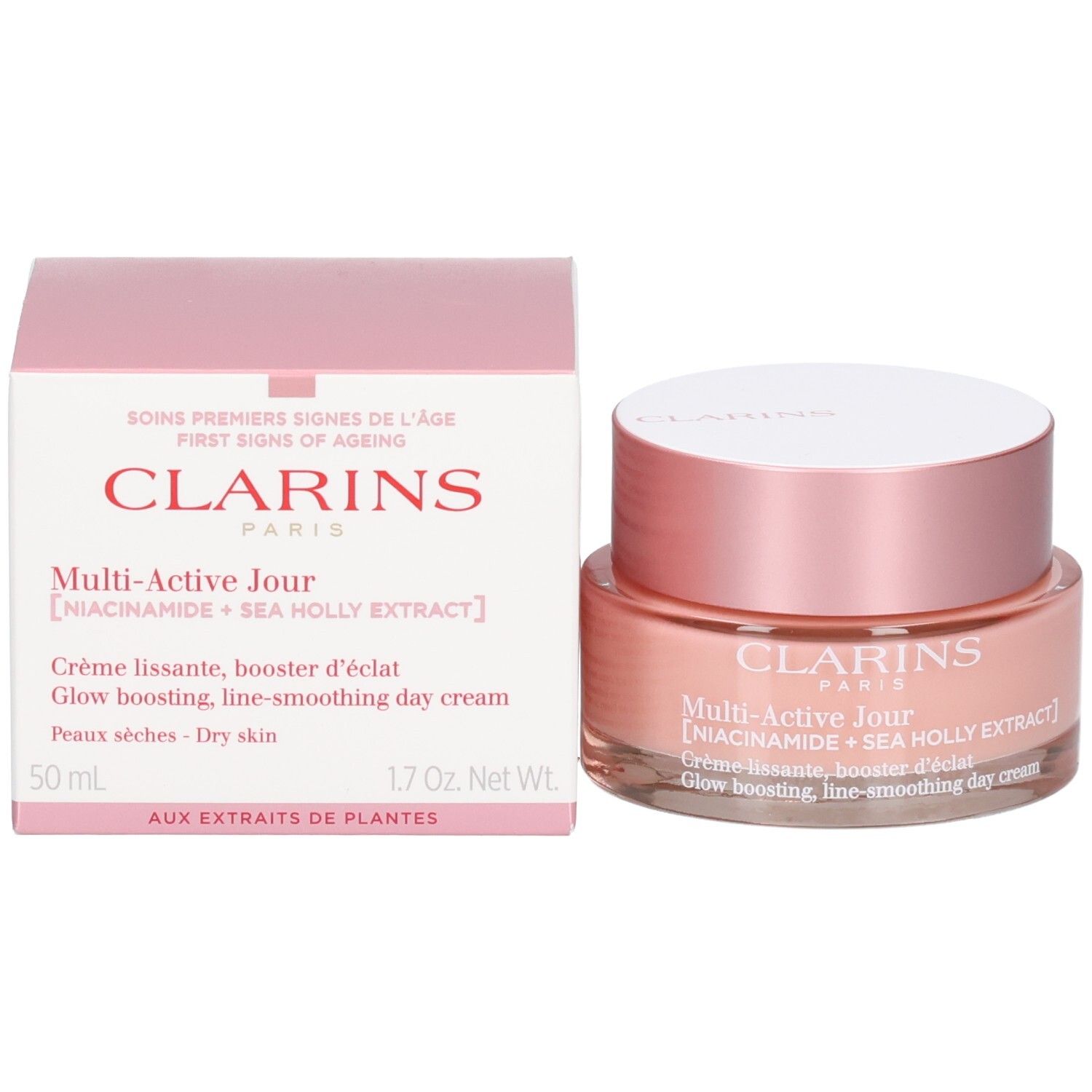 Clarins Multi-Active Jour Crème et emballage pour peaux sèches, 50ml.