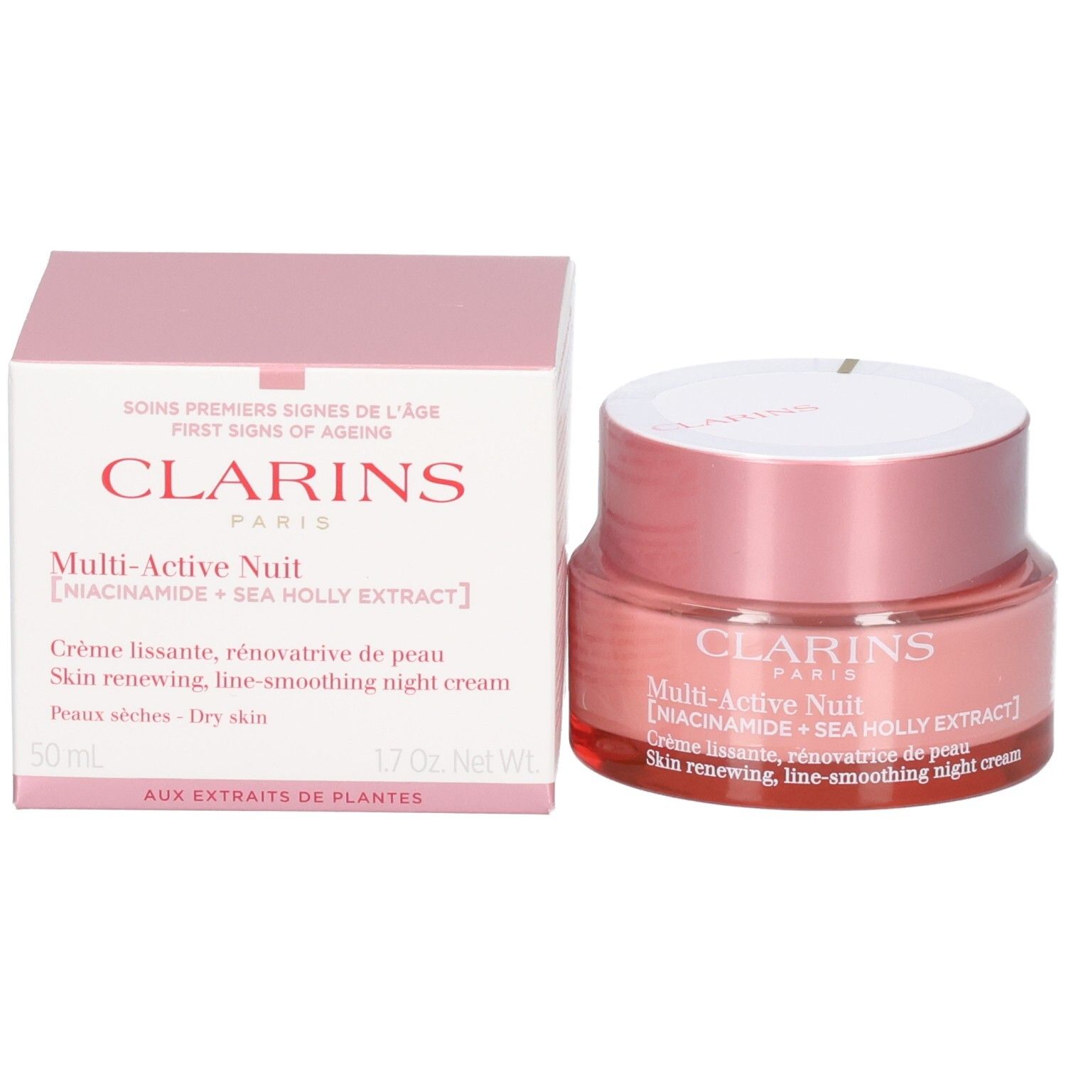 Clarins Multi-Active Nuit crème de nuit et son emballage extérieur, 50 ml.