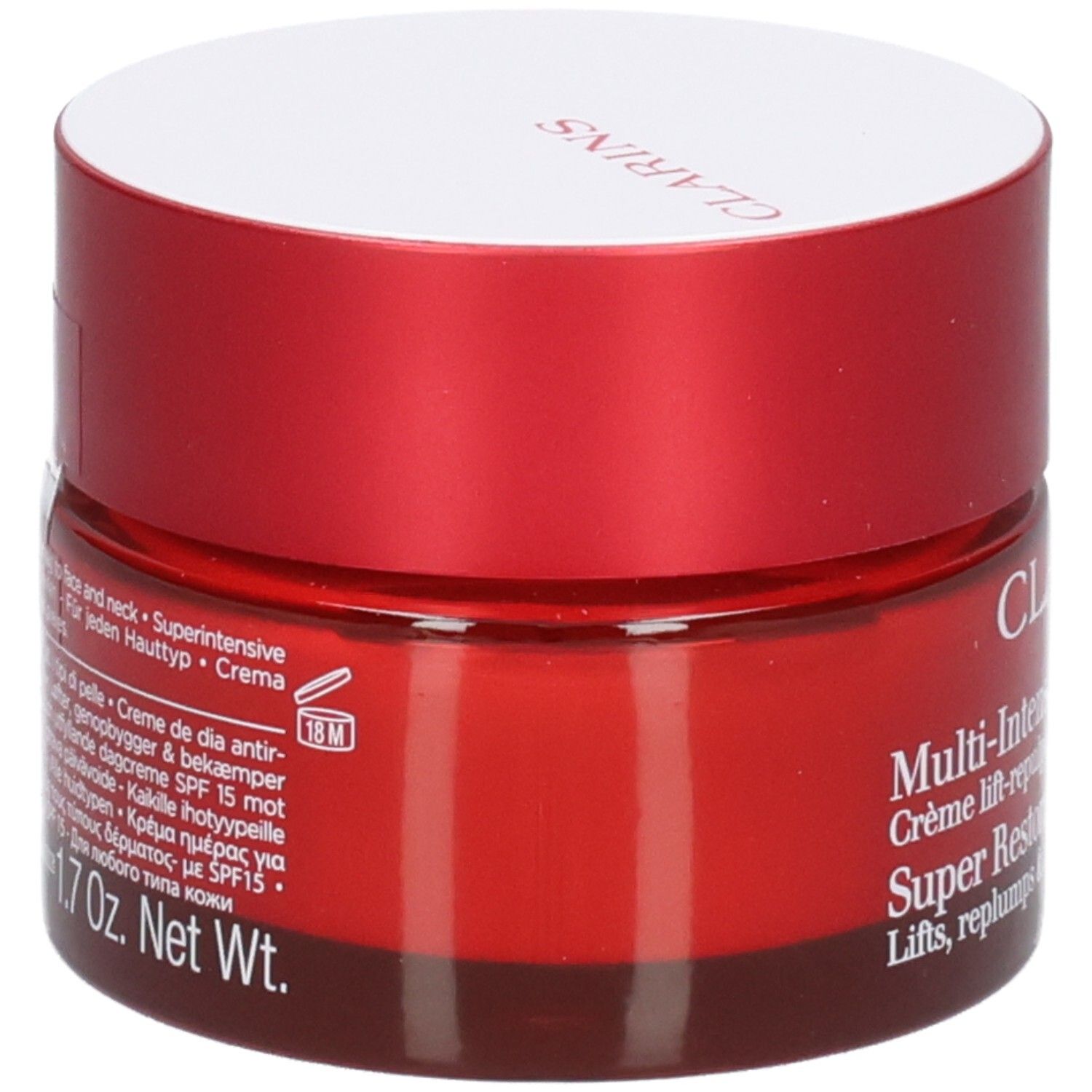Clarins Multi-Intensive Jour SPF 15 crème, vue arrière avec informations produit et mention 50 ml.