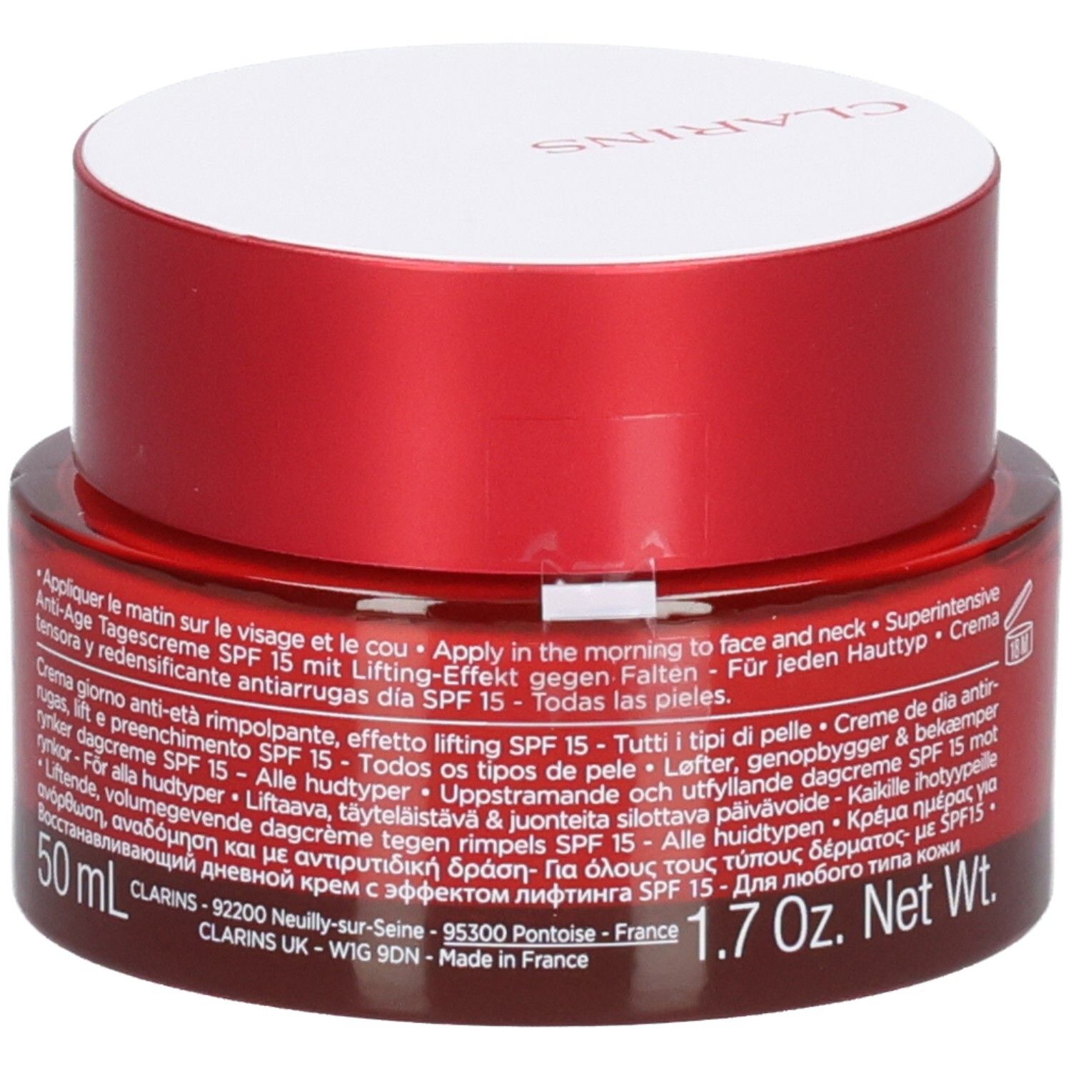 Clarins Multi-Intensive Jour SPF 15 crème, 50 ml, avec informations produit détaillées sur le pot.