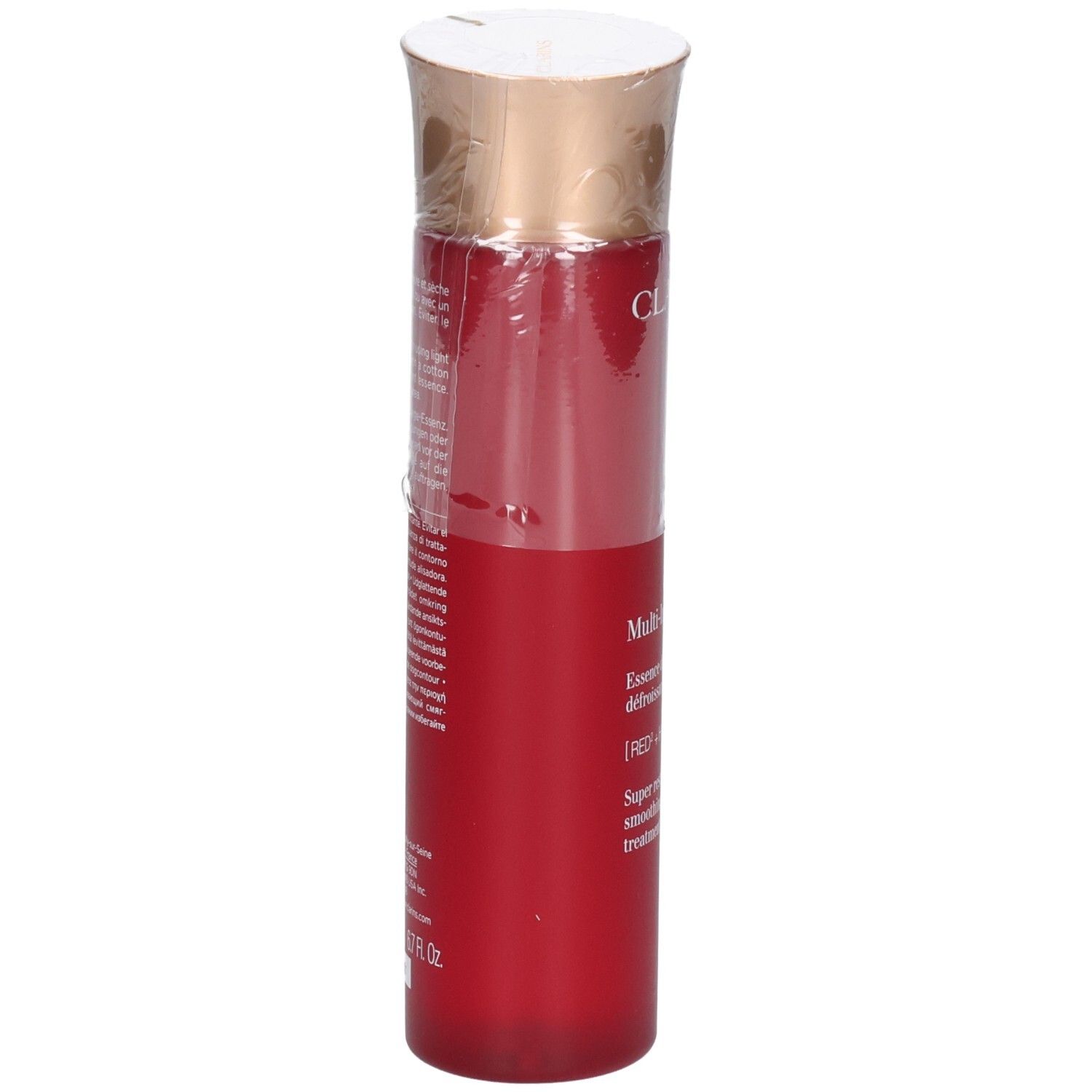 Flacon Clarins Multi-Intensive Essence, dos avec informations produit.
