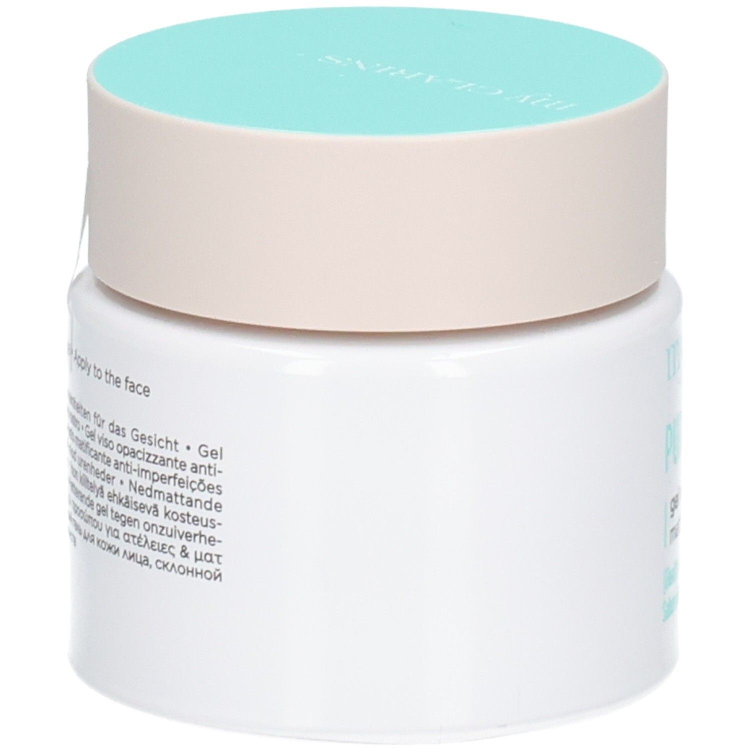 Arrière du pot My Clarins Pure-Reset Gel. Contient des instructions d'application multilingues.