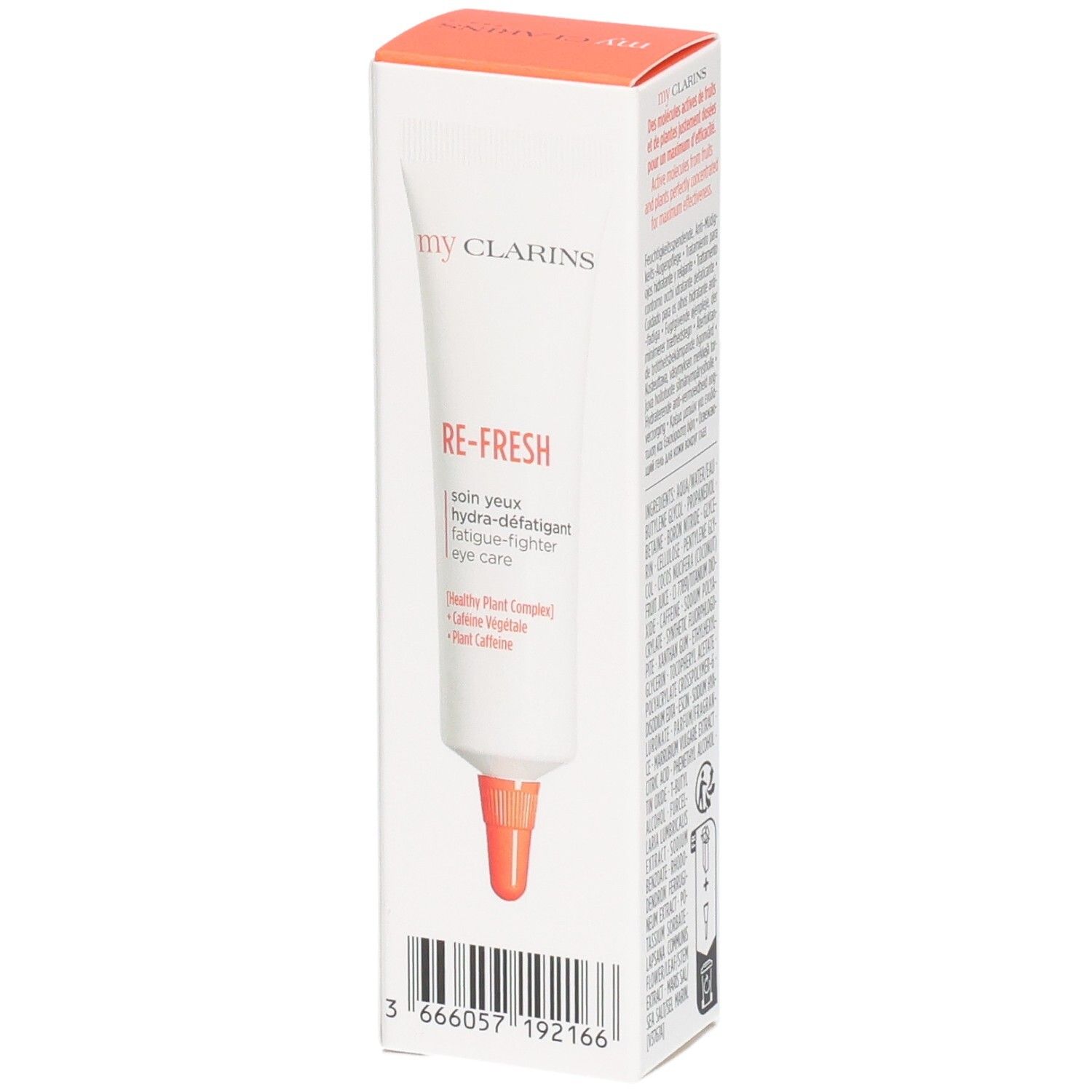 Tube My Clarins soin yeux dans son emballage. Applicateur orange visible.