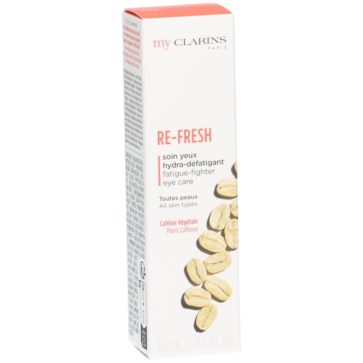 Face avant de l'emballage My Clarins soin yeux 'RE-FRESH'.