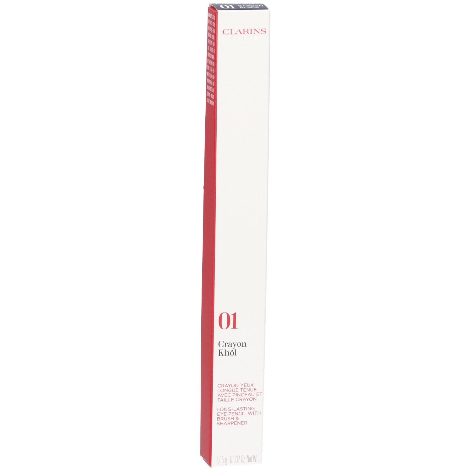 Clarins Crayon Khôl 01 Carbon Black, emballage avec informations produit.