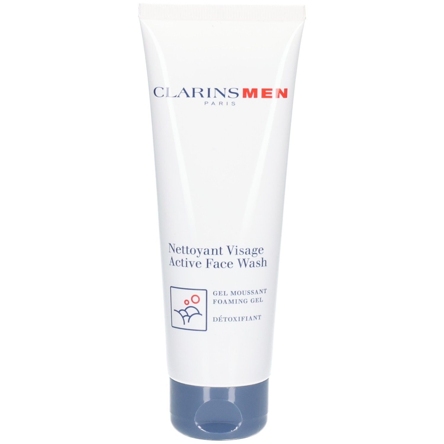 Tube Clarins Men Nettoyant Visage avec bouchon bleu. Contient 125 ml.