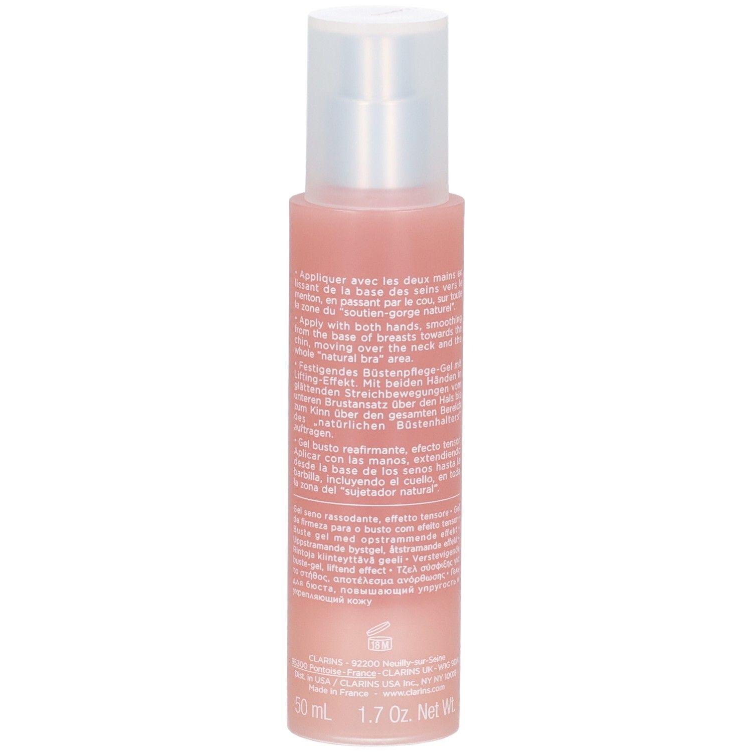 Gel Bust Beauty Firm-Lift Clarins, flacon avec pompe et boîte. 50 ml.