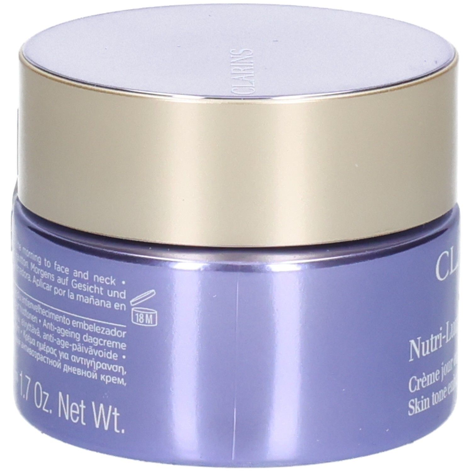 Clarins Nutri-Lumiere Revive crème de jour, 50 ml, vue de côté avec instructions.