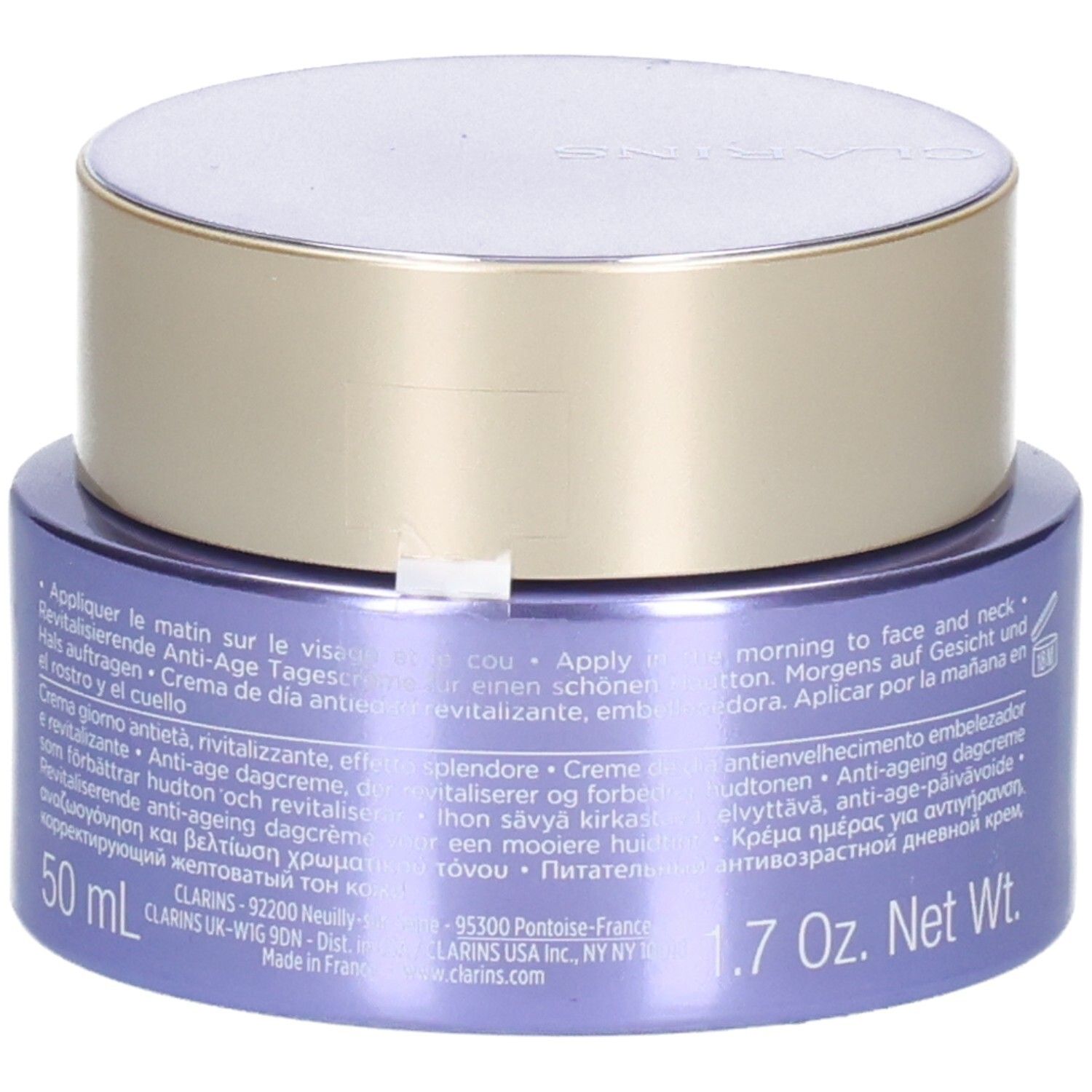 Clarins Nutri-Lumiere Revive crème de jour, 50 ml, avec instructions détaillées.