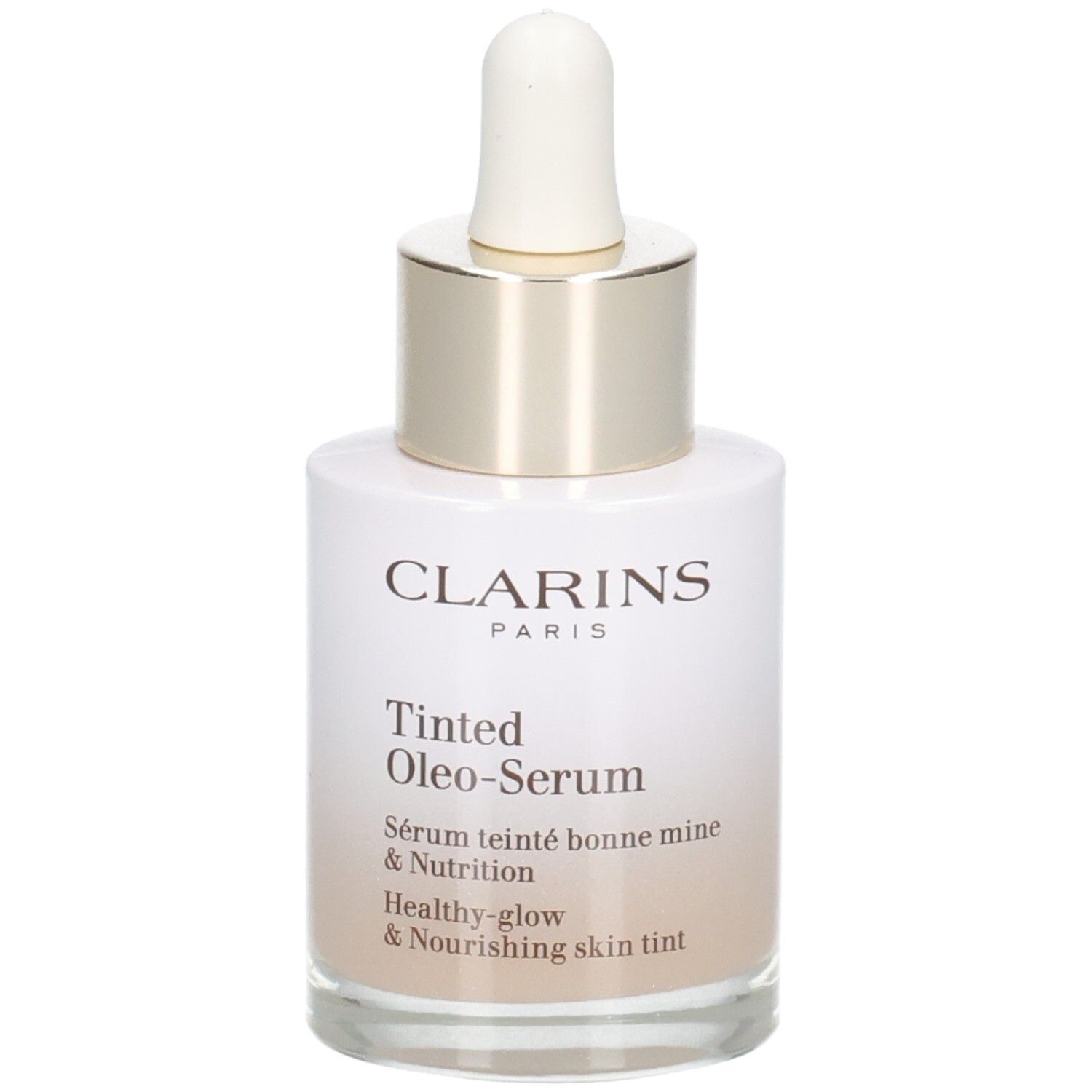 Flacon Clarins Tinted Oleo-Serum avec bouchon compte-gouttes.