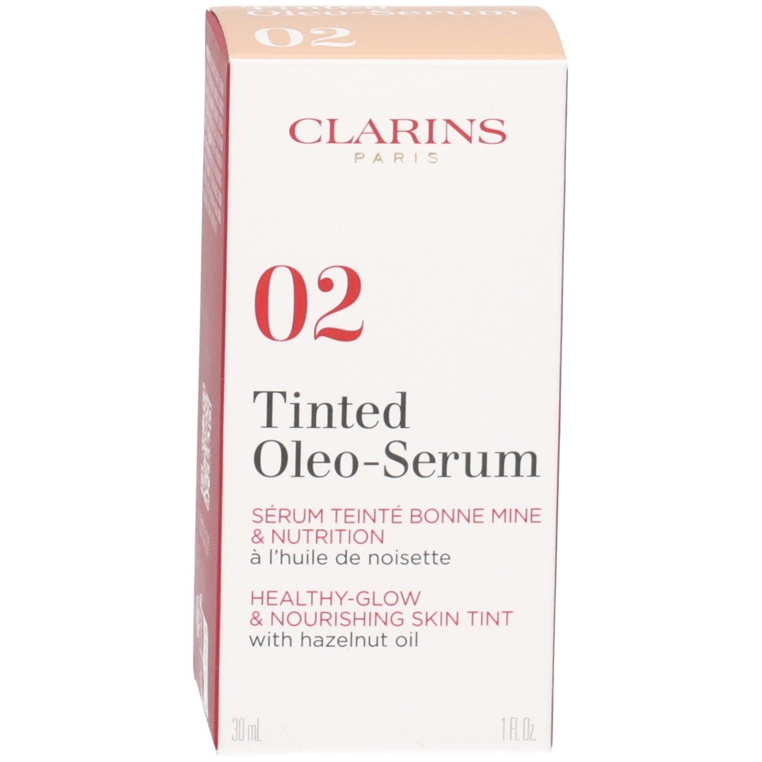 Emballage Clarins Tinted Oleo-Serum, couleur 02.