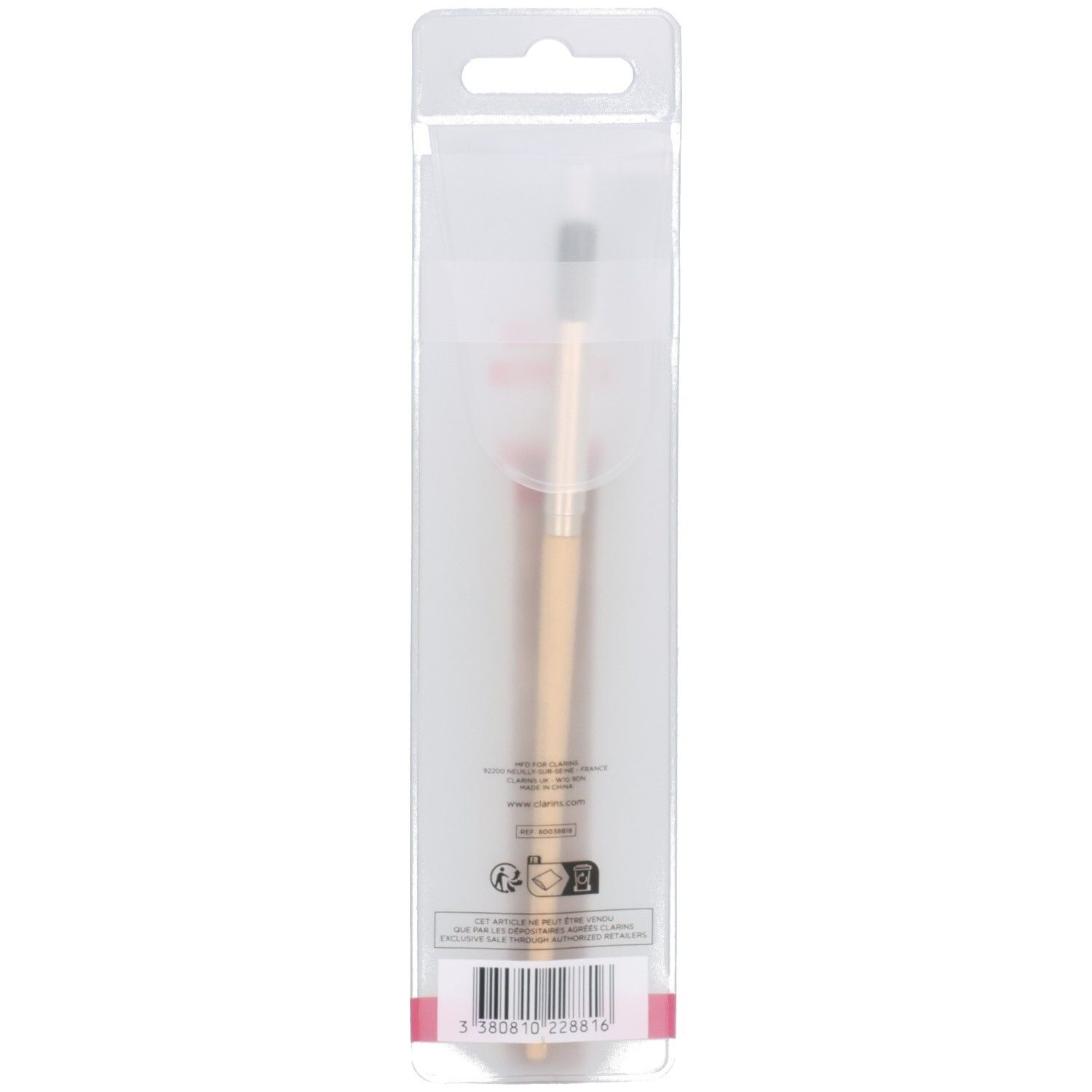Arrière du Clarins Pinceau Estompeur Blending Brush sous emballage transparent avec code-barres.