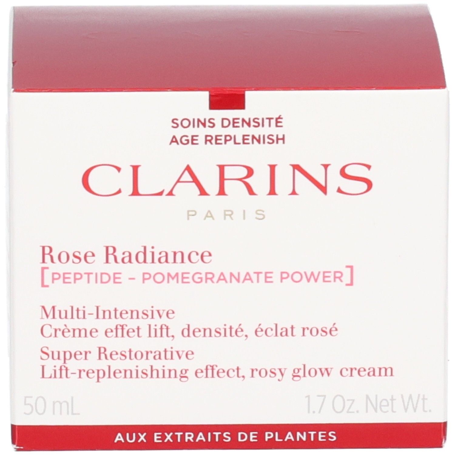 Crème Rose Radiance Clarins et son emballage, face avant.