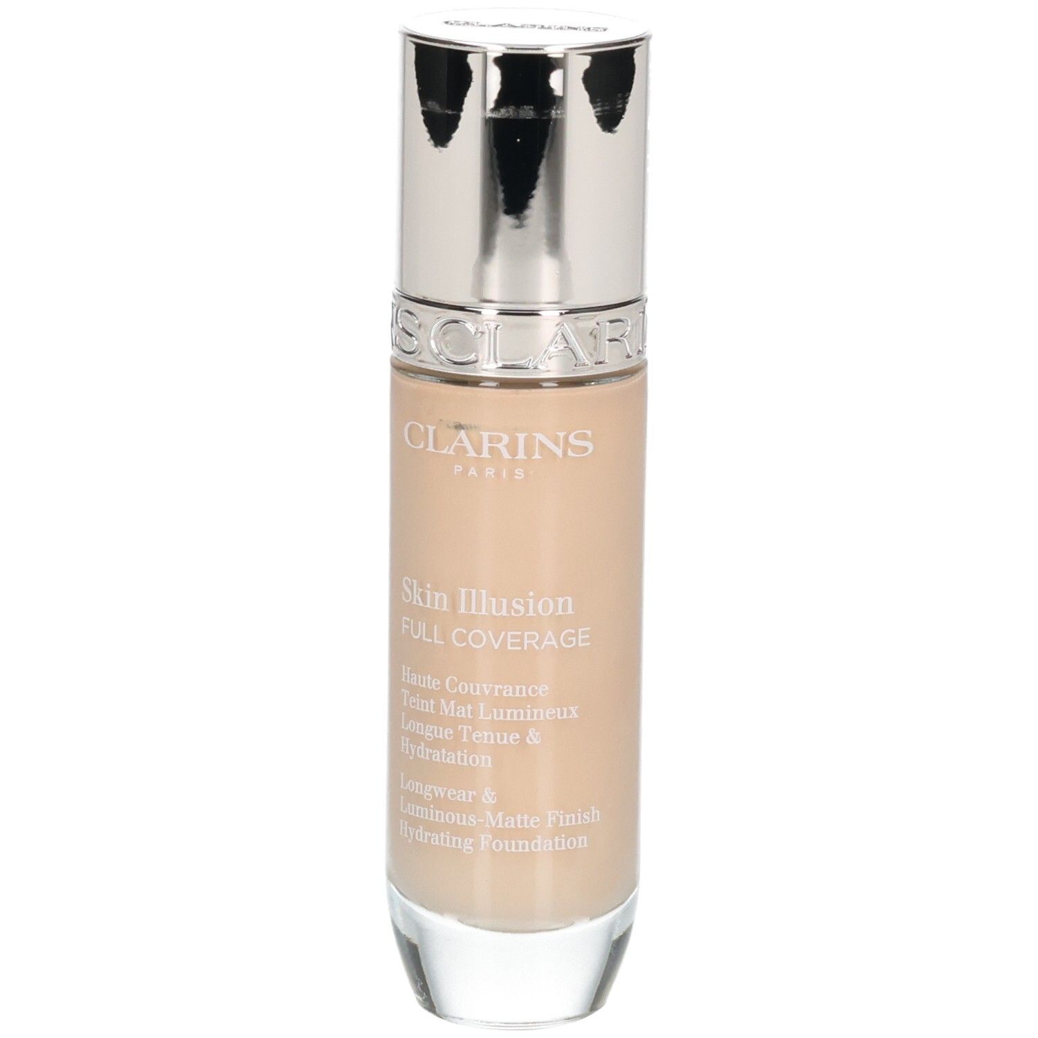 Fond de teint Clarins Skin Illusion Full Coverage en flacon, teinte 105N.