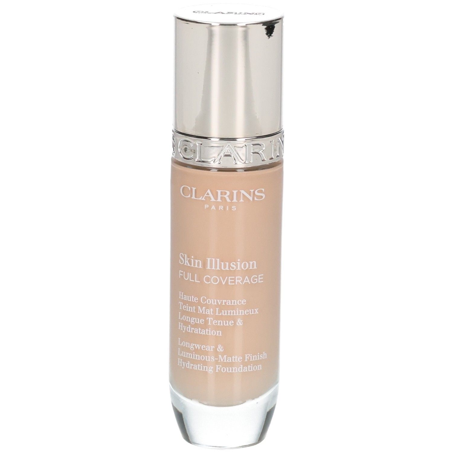 Clarins Skin Illusion Full Coverage Foundation en flacon, teinte 107C.