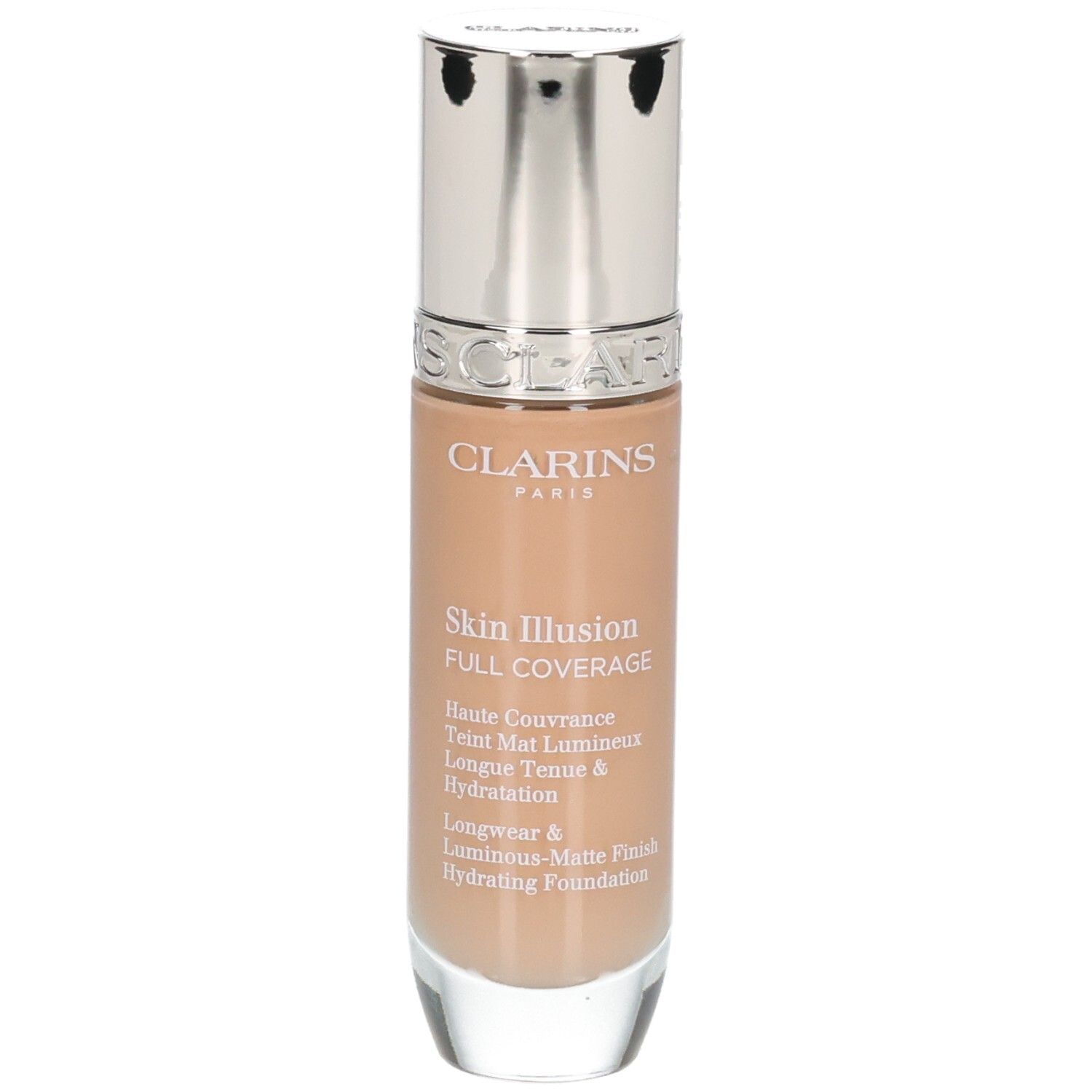 Fond de teint Clarins Skin Illusion Full Coverage en flacon, teinte 112C.