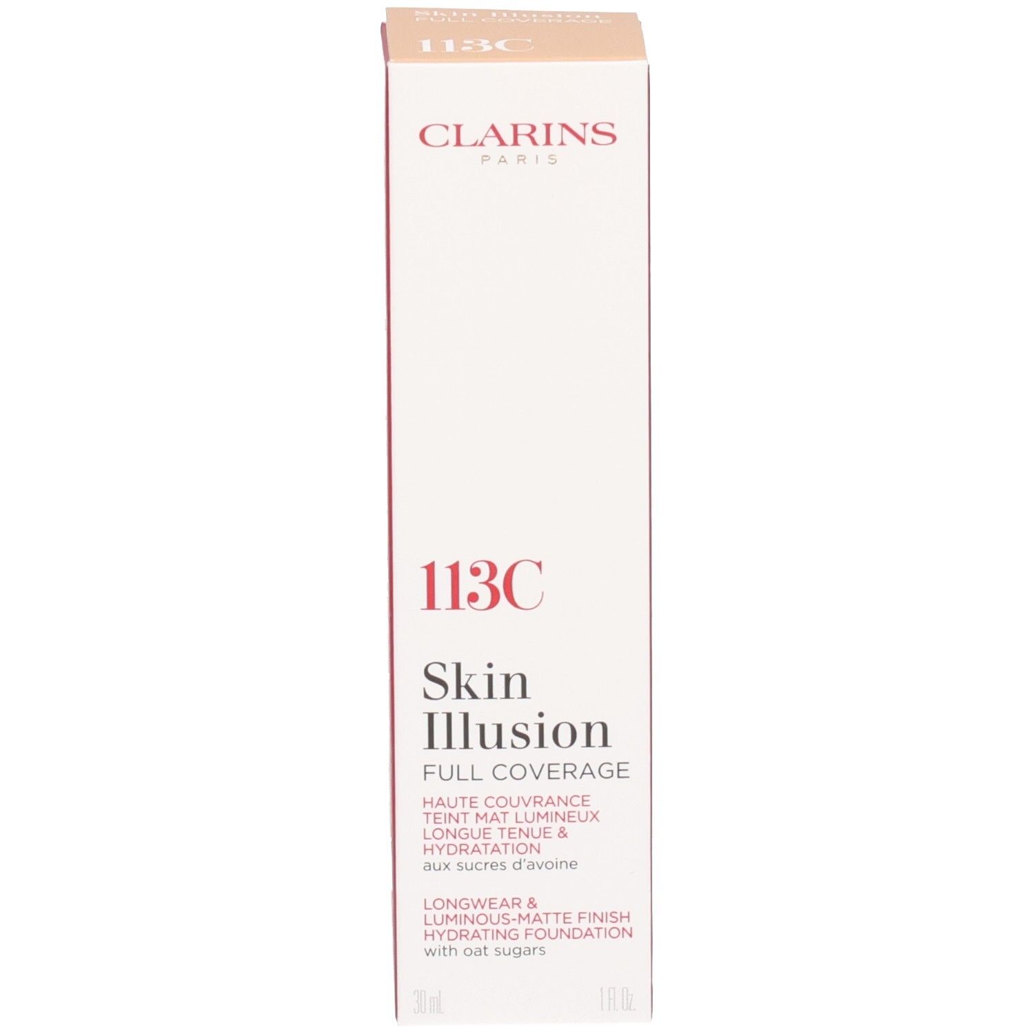 Fond de teint Clarins Skin Illusion Full Coverage 113C sur l'emballage.