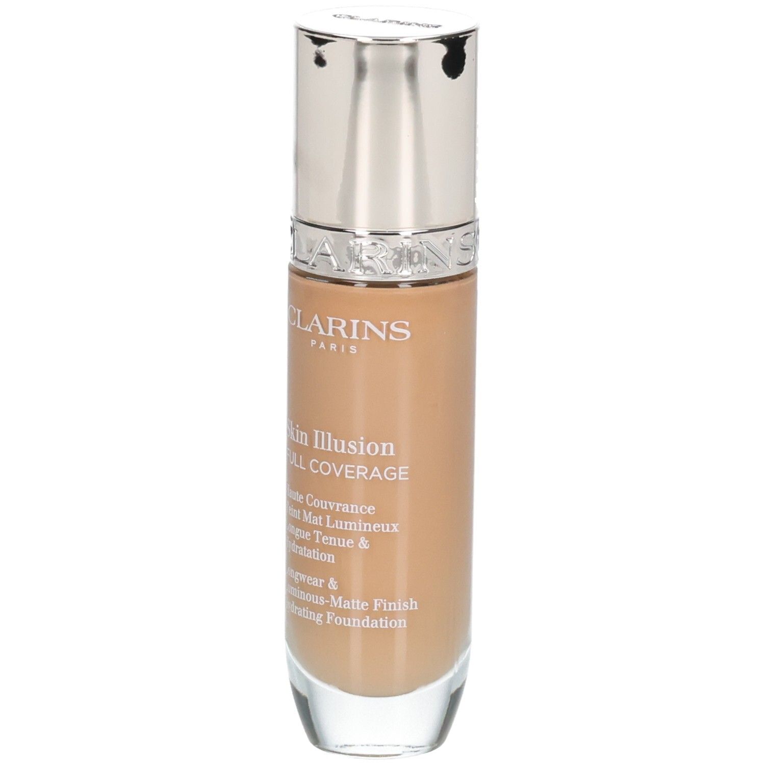 Fond de teint Clarins Skin Illusion Full Coverage, teinte 114N, en flacon.