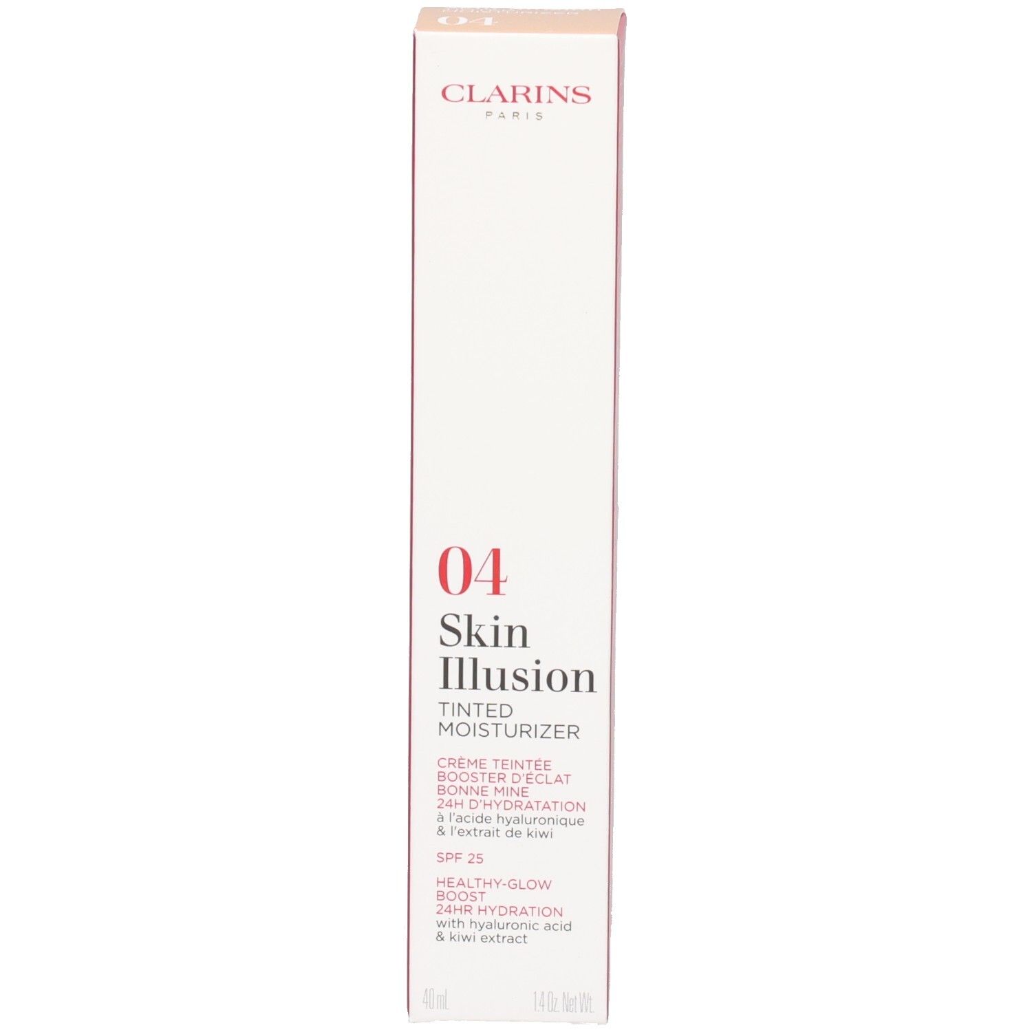 Boîte de la crème teintée hydratante Clarins Skin Illusion SPF 25, teinte 04.