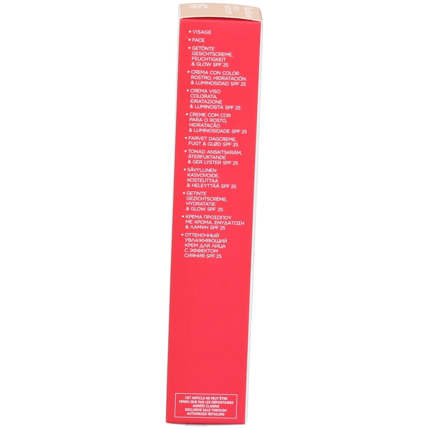 Vue latérale de l'emballage Clarins Skin Illusion avec informations produit.