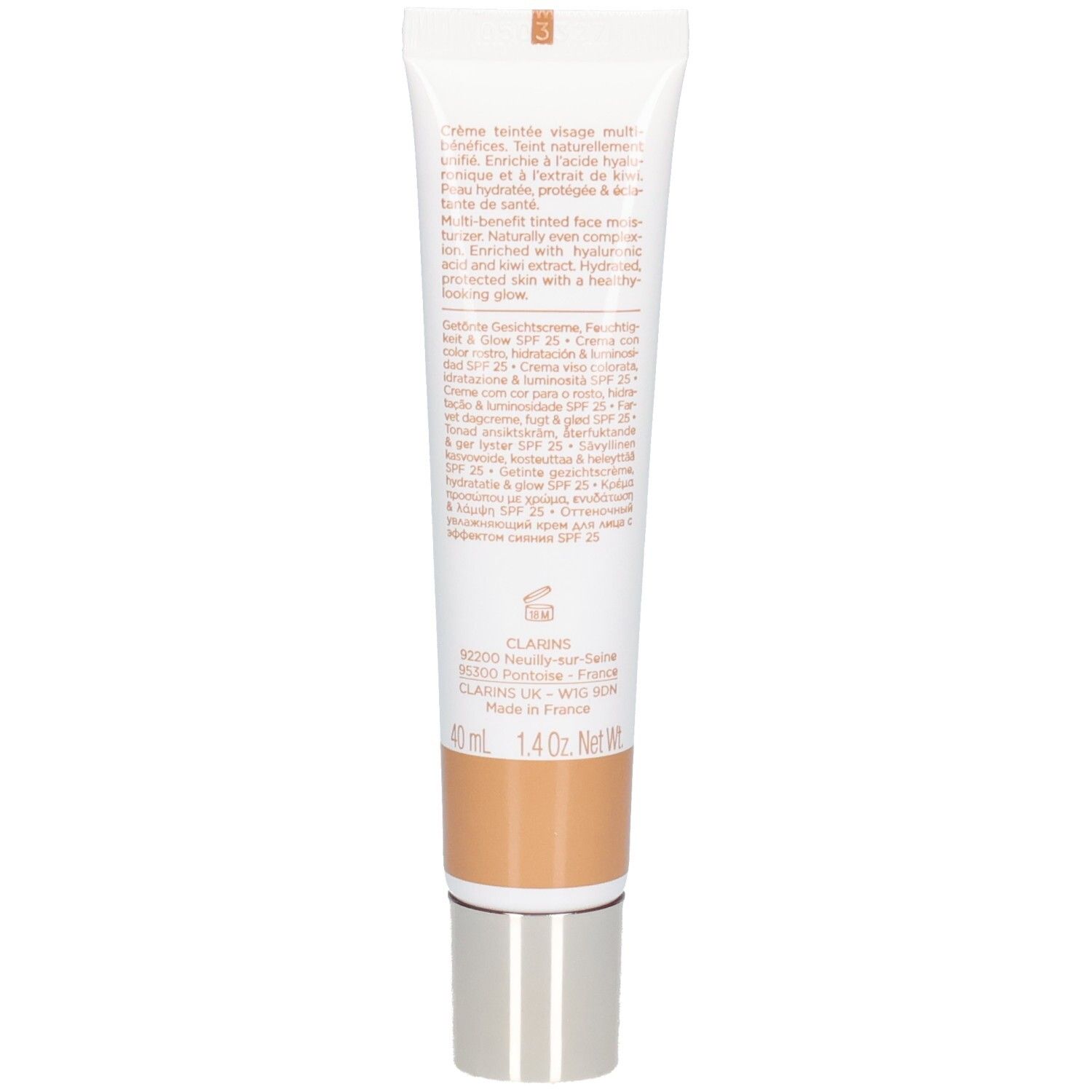 Dos de la crème teintée Clarins Skin Illusion SPF 25.