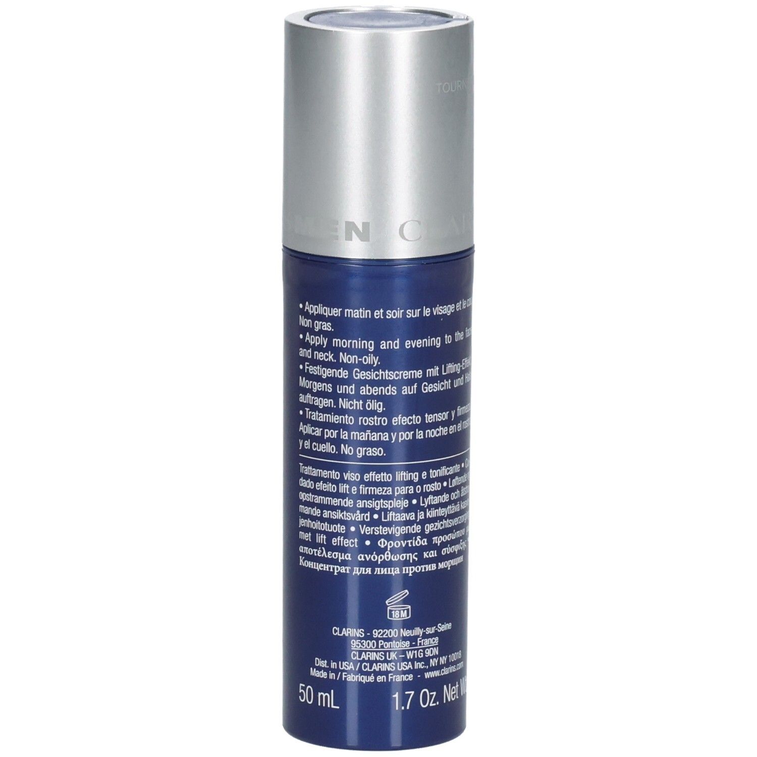 Clarins Men soin visage 50 ml. Flacon pompe avec bouchon argenté.