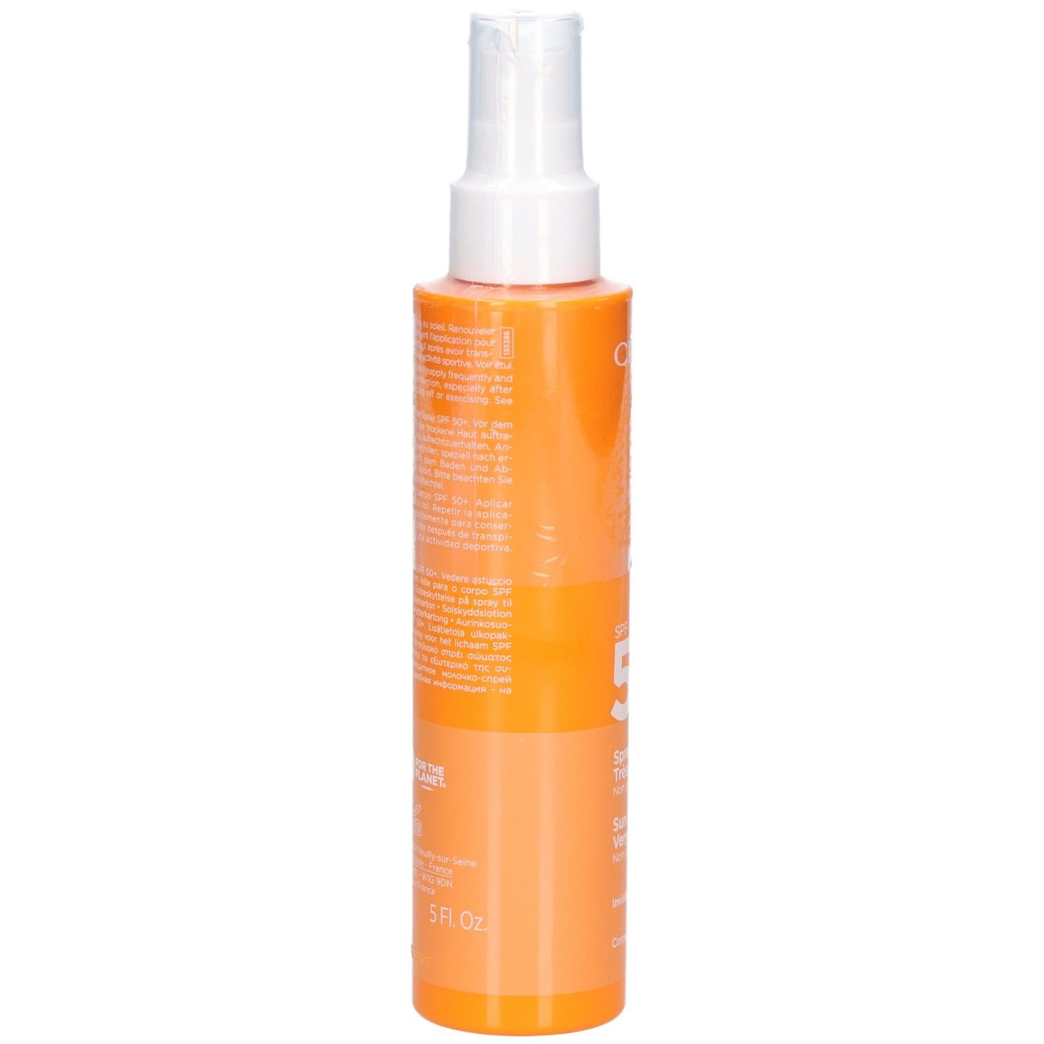 Arrière du flacon Clarins Lait Solaire Corps SPF 50+ avec informations produit.