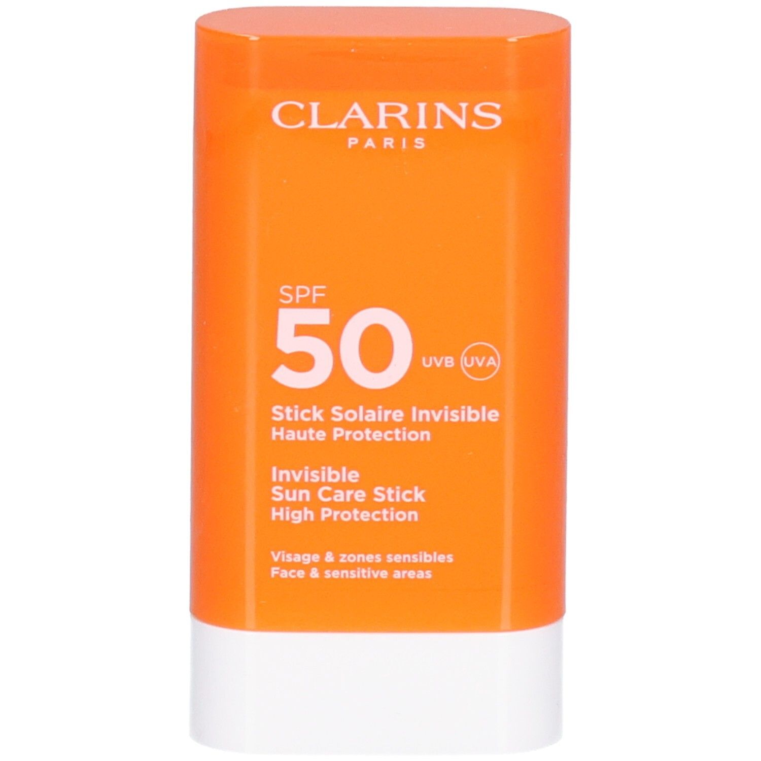 Clarins Stick Solaire SPF 50, protection invisible haute pour le visage et zones sensibles.