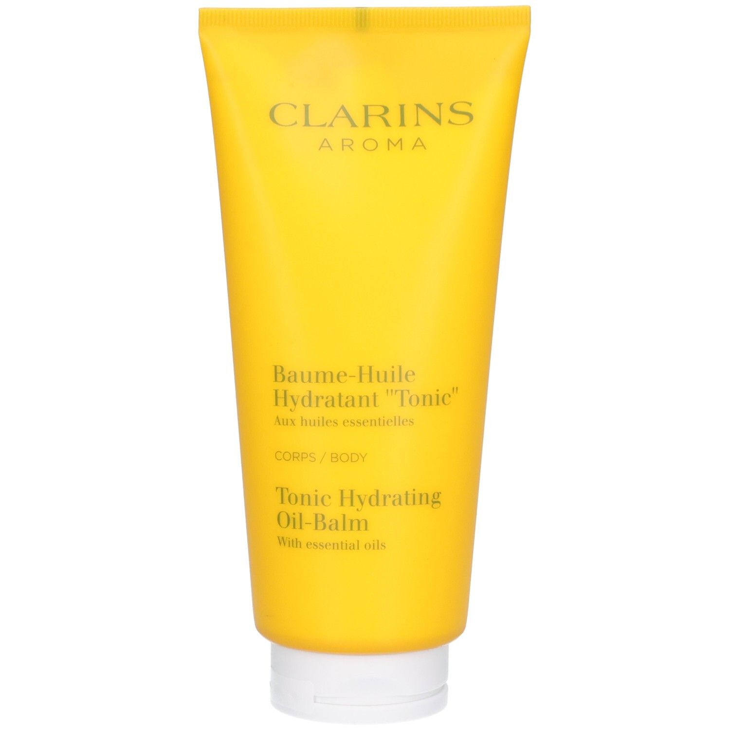 Tube de Baume-Huile Hydratant "Tonic" Clarins avec texte.
