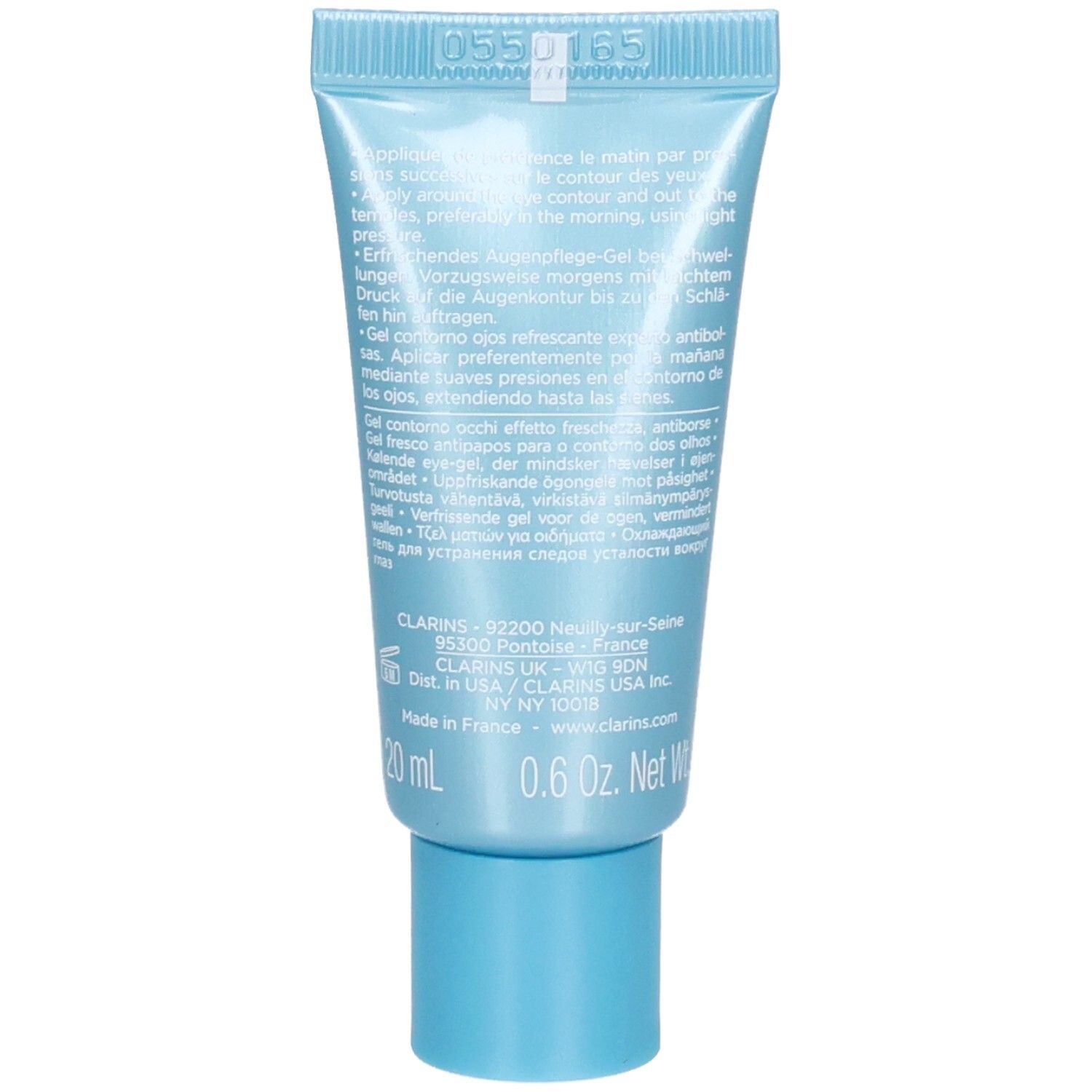 Dos du Tube Gel Contour des Yeux Total Clarins avec texte