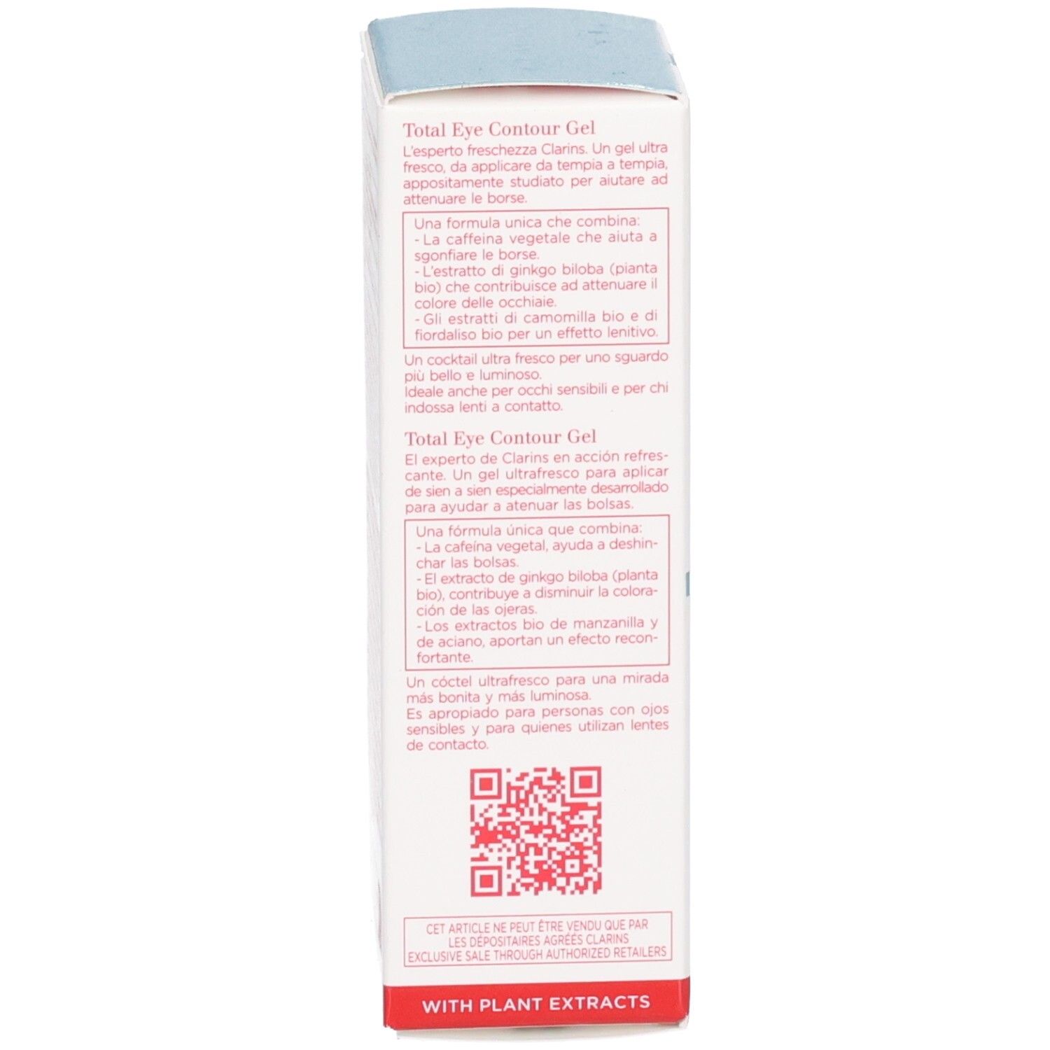Emballage Gel Contour des Yeux Total Clarins côté texte