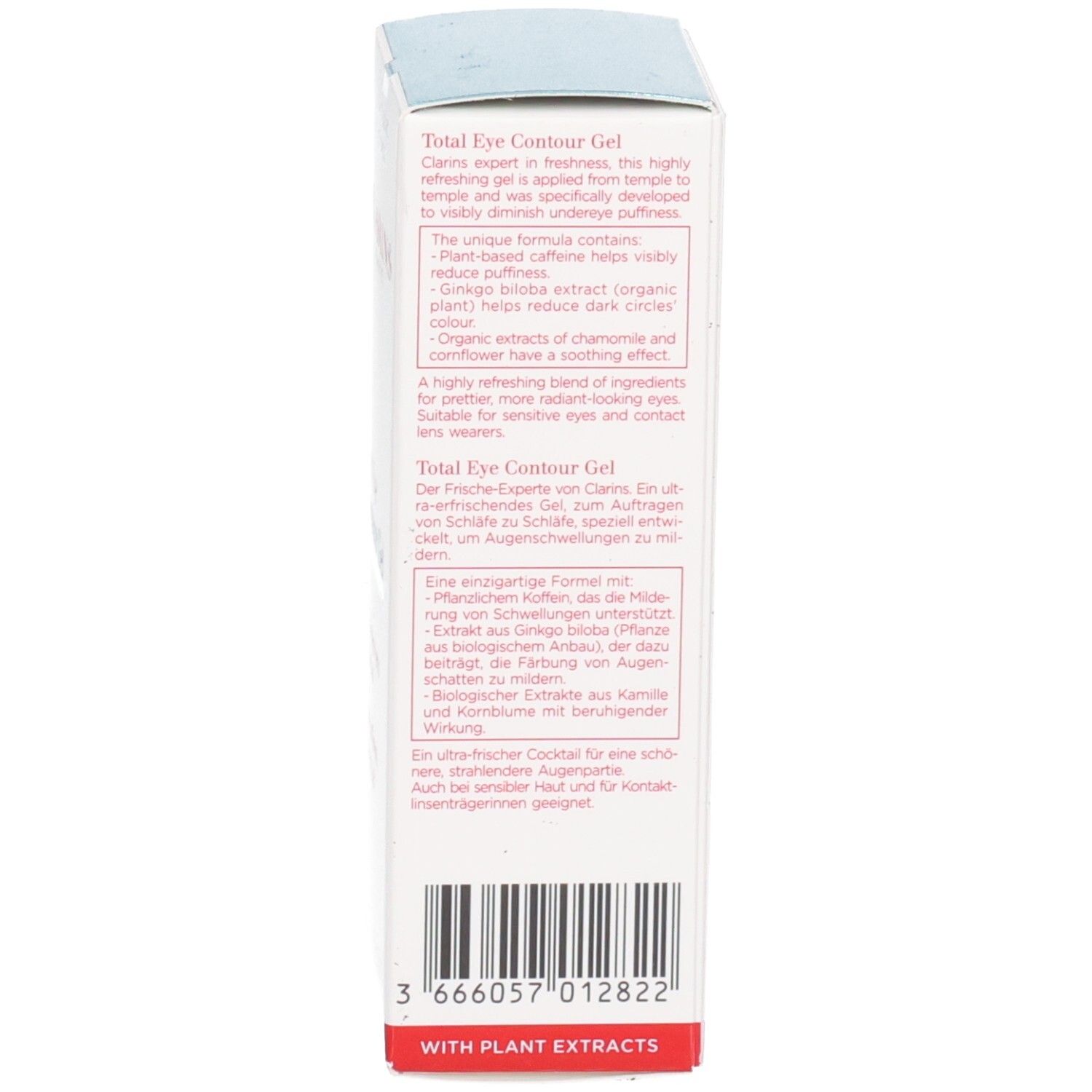 Emballage Gel Contour des Yeux Total Clarins côté code-barres