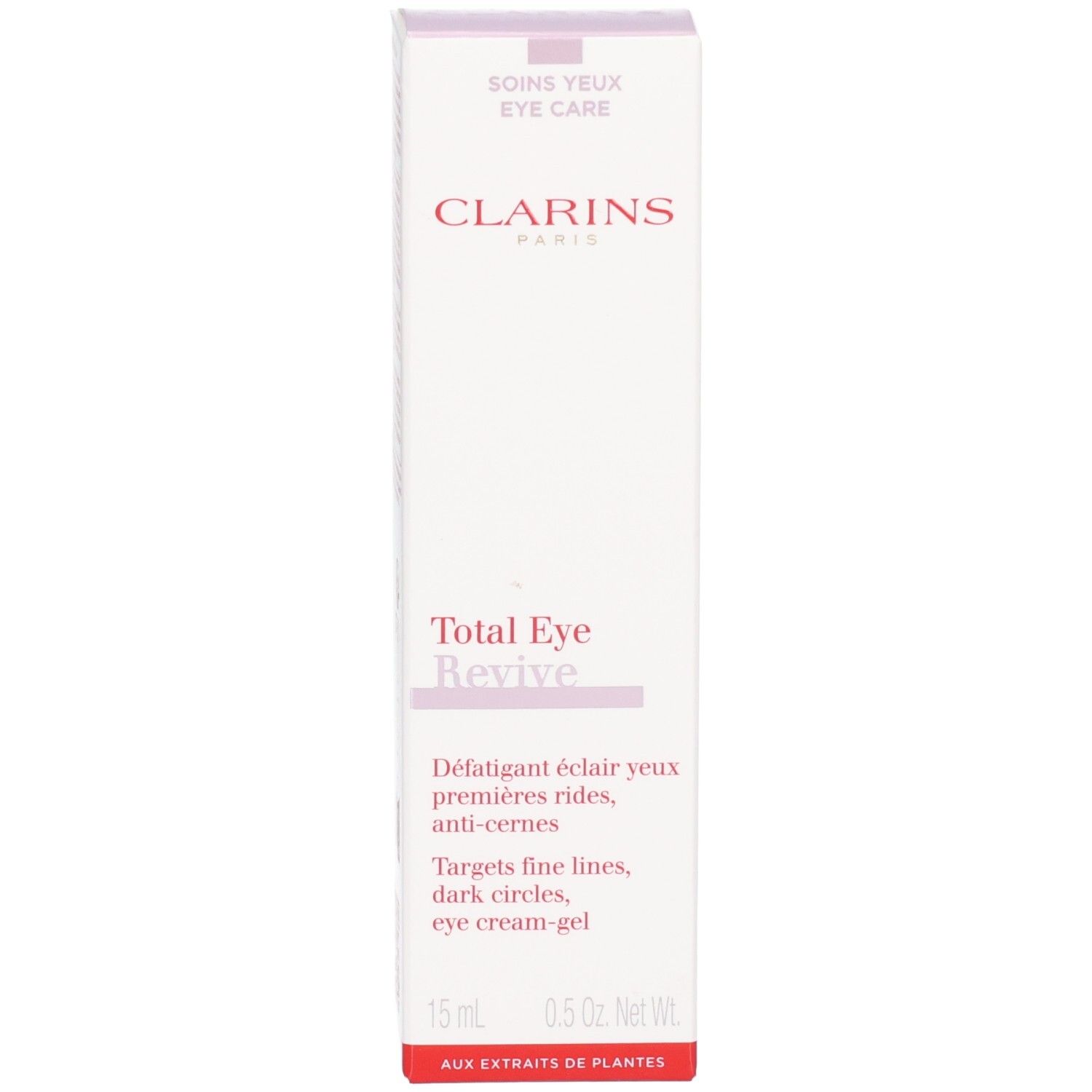 Emballage Clarins Total Eye Revive, face avant avec nom du produit.