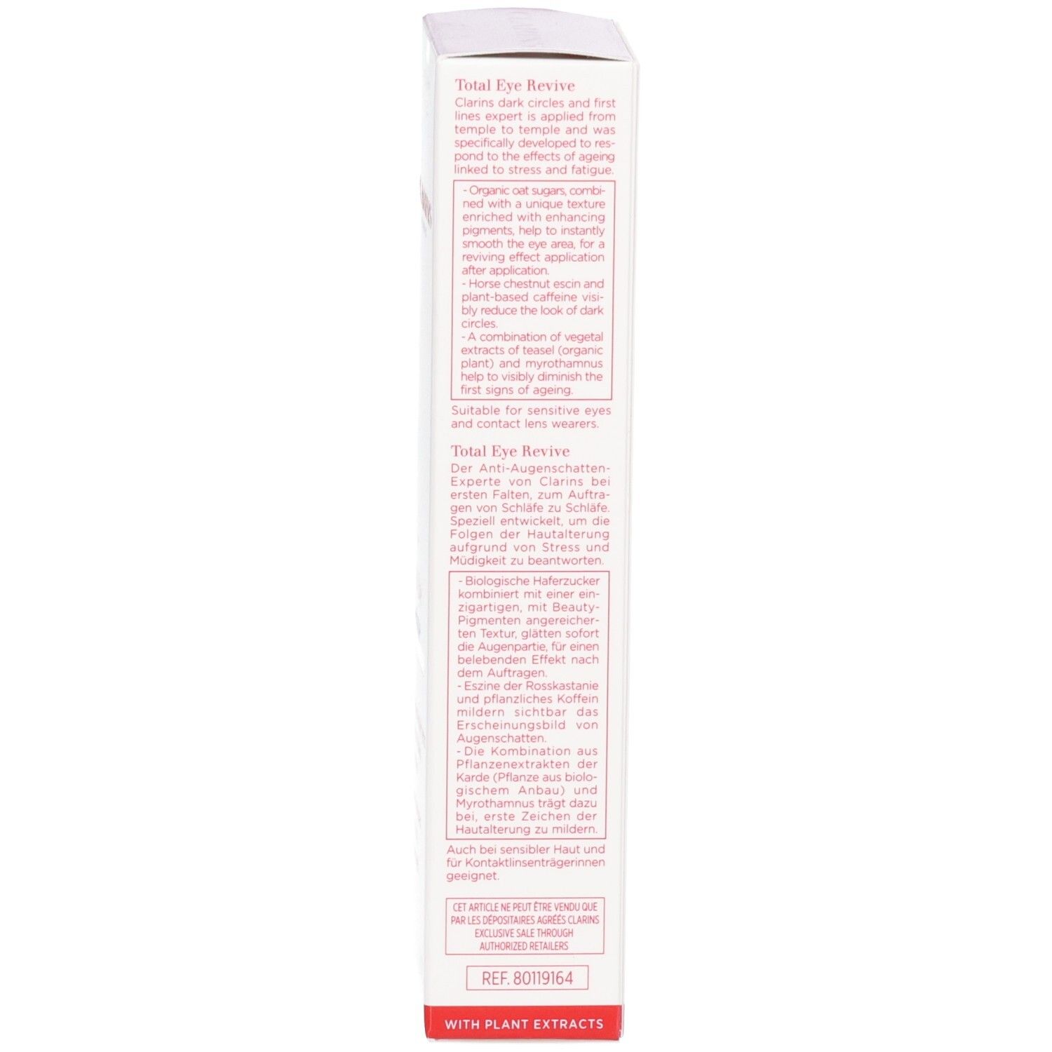 Emballage Clarins Total Eye Revive avec description produit et code-barres.