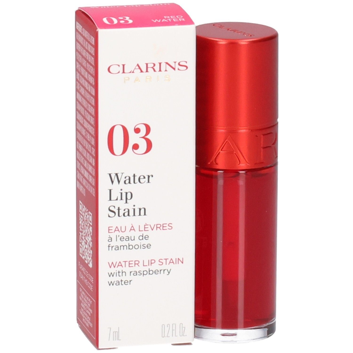 Clarins Eau à Lèvres 03, rouge à lèvres avec applicateur et emballage.