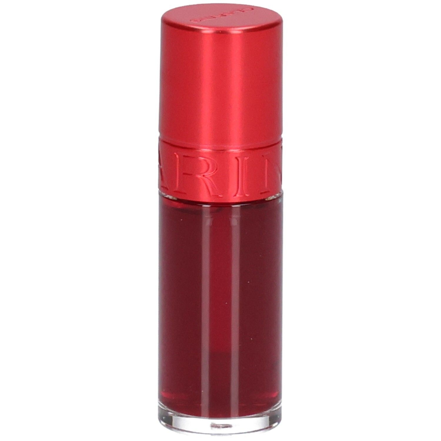 Clarins Eau à Lèvres 09 : Flacon de rouge à lèvres rouge avec capuchon rouge.